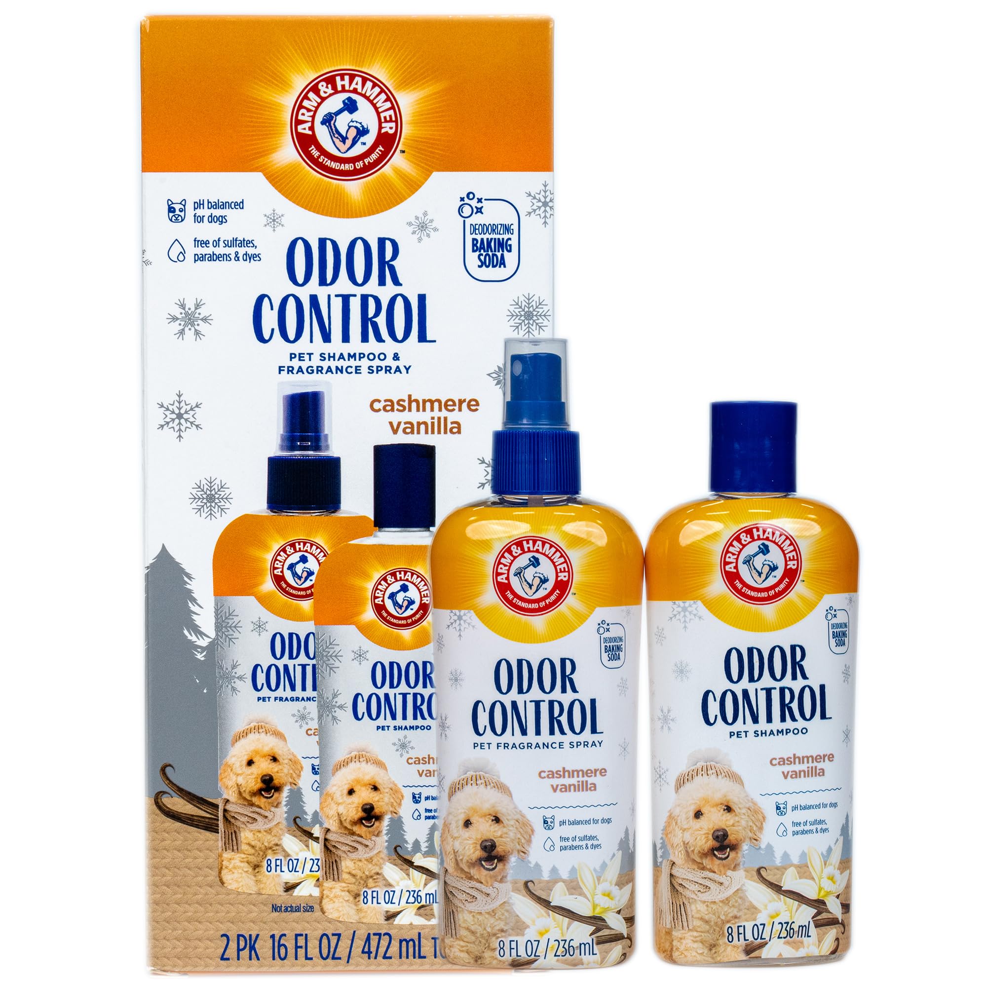 Arm & Hammer Odor Control Pet Deodorizing Set, Holiday Edition: Includes Dog Shampoo, 8FL OZ + Bath Spray, 8FL OZ, Cashmere Vani
