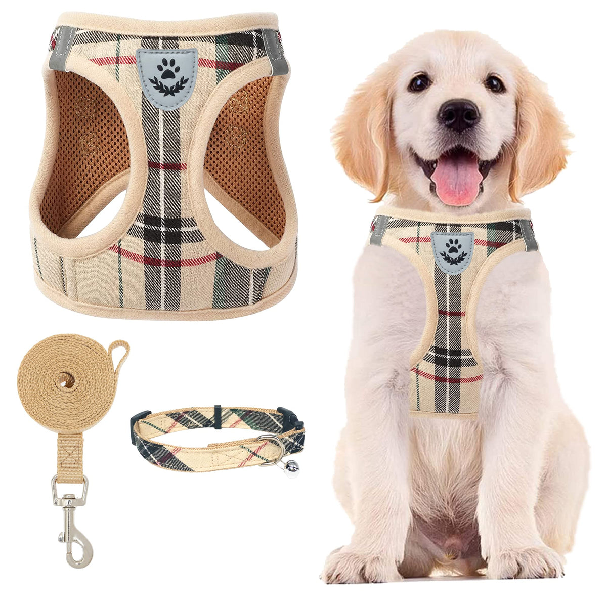 Pupteck Adjustable Dog Harness Collar And Leash Set Step In No Pull Pet Harness For Small Medium Dogs Puppy And Cats Outdoor Wal