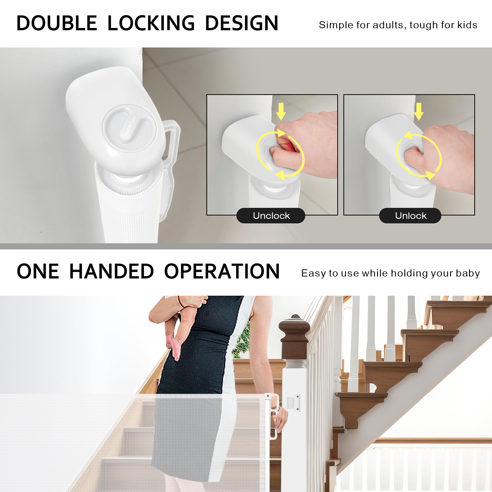 Extra Wide Retractable Baby Safety Gates Extends to 137 Wide 34 Tall, Large Mesh Dog Pets Gate with Reinforced Strip for Stair D