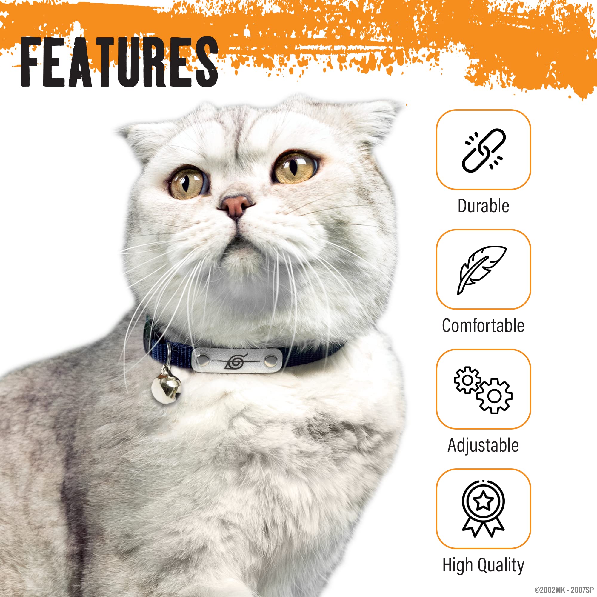 Naruto Cat Collars For Girl Cats, Boy Cats & Small Kitten Collar With Bell | Officially Licensed Naruto Shippuden Hidden Leaf Village Headband Breakaway Cat Collars For Naruto Gifts (Navy, Rogue)