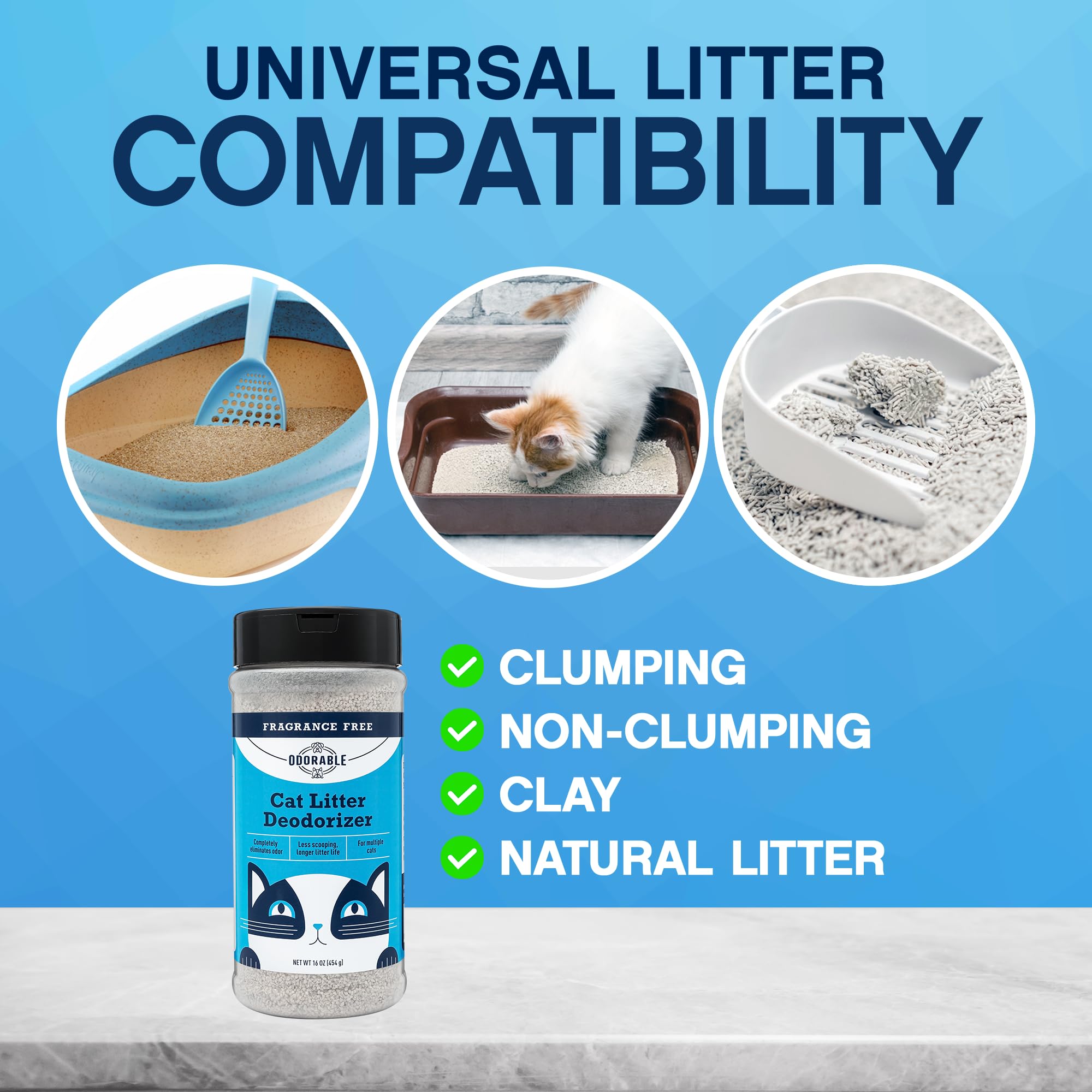 Odorable Cat Litter Deodorizer - Unscented Odor Eliminator & Litter Box Cleaner & Freshener, Non-Tracking, Dust-Free, Easy Clump