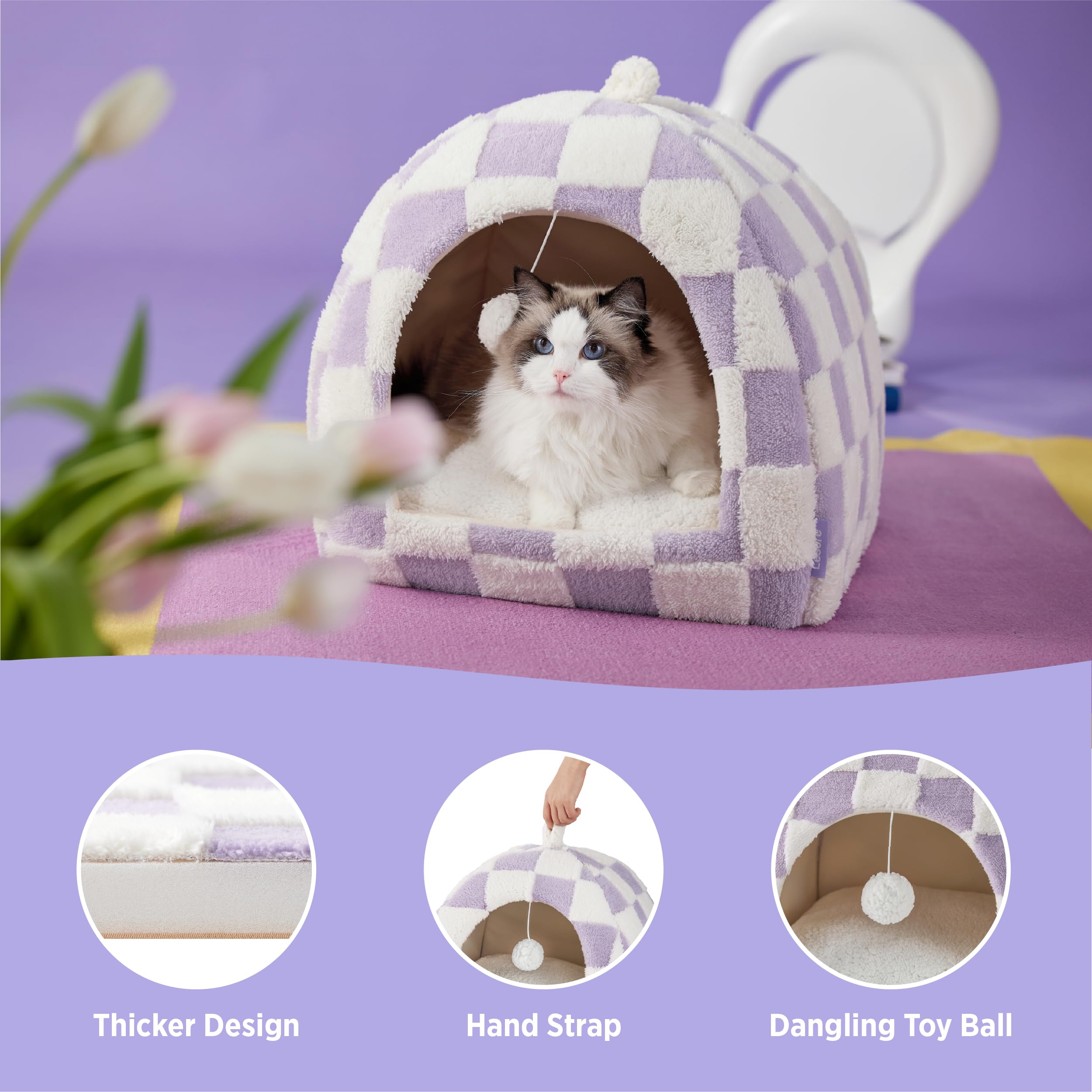 Lesure Cute Cat Beds For Indoor Cats - 2 In 1 Large Cat Cave Bed With Removable Washable Cushioned Pillow, Cozy Kitten With Non-