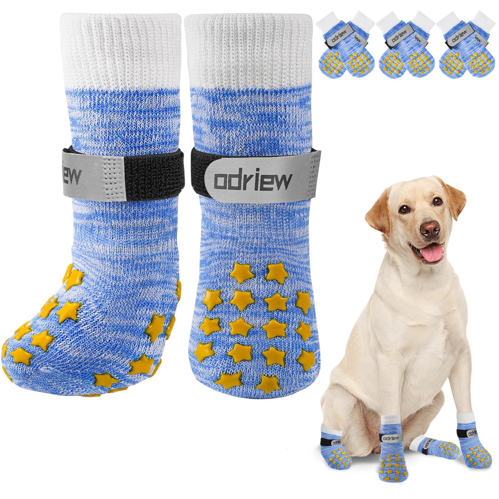 ODRIEW 6 Pcs Dog Socks to Prevent Licking Paws, Dog Booties for Hardwood Floors Anti Slip, Socks for Dogs with Grippers to Preve