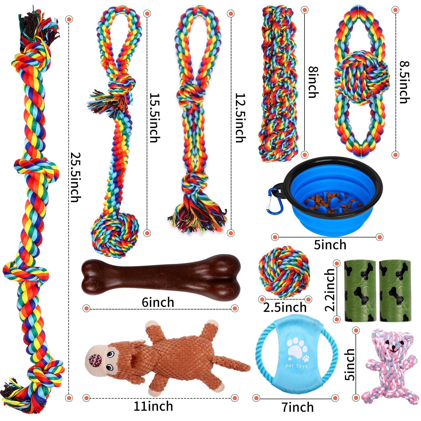 Dog Toys For Aggressive Chewers 13 Pack，Indestructible Tug Of War Toys For Small, Medium, Large Dog Breeds , Teeth Cleaning Chew Toys Pet Interactive Rope Toys, Plush With Stuffing Toys For Puppy