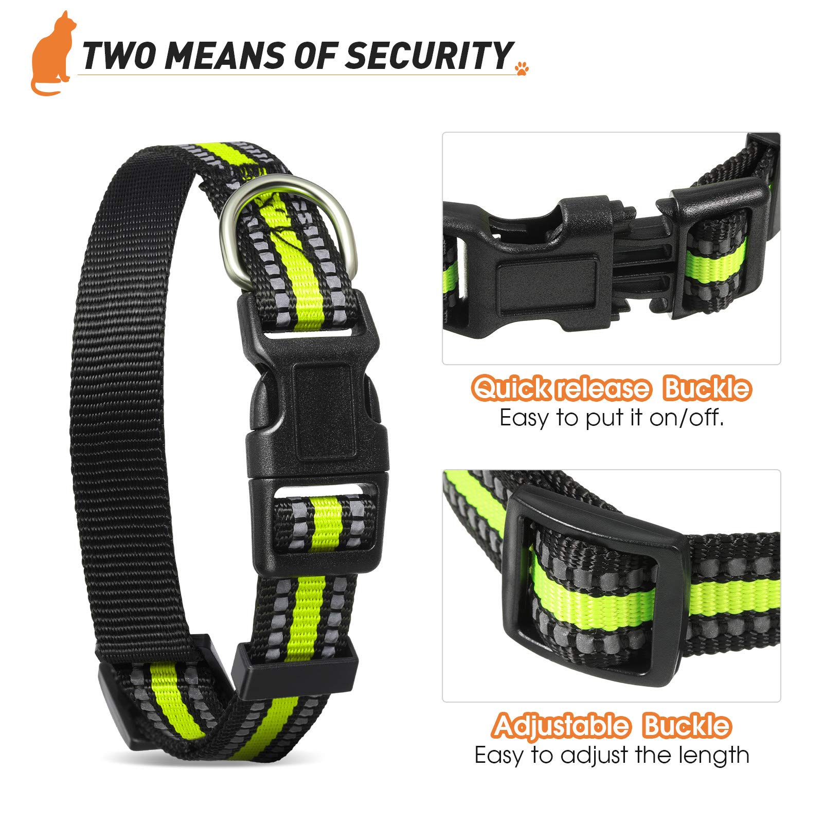 Weewooday 3 Pieces Reflective Dog Collar Nylon Adjustable Quick Release Pet Collars For Dogs(Medium)