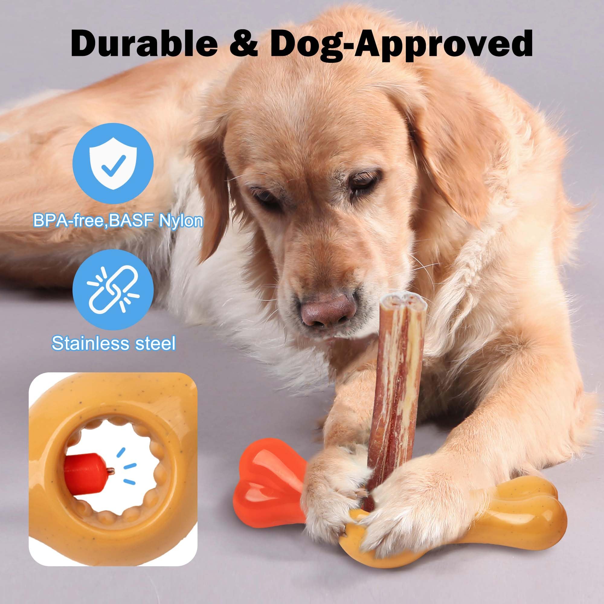 ALL FOR PAWS Bully Stick Holder for Dogs, Heavy Duty, BPA-Free, Adjustable Fit for Middle Dogs Over 20 lbs, Brown Nylon