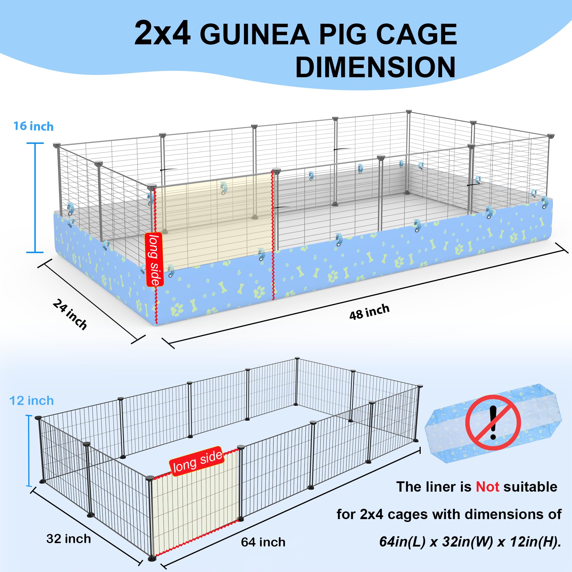 Modeslab Guinea Pig Cages With Liner, 8-Sqft Small Animal Pet Playpen Indoor C&C Habitat Cage For Rabbit Puppy Hedgehog Outdoor