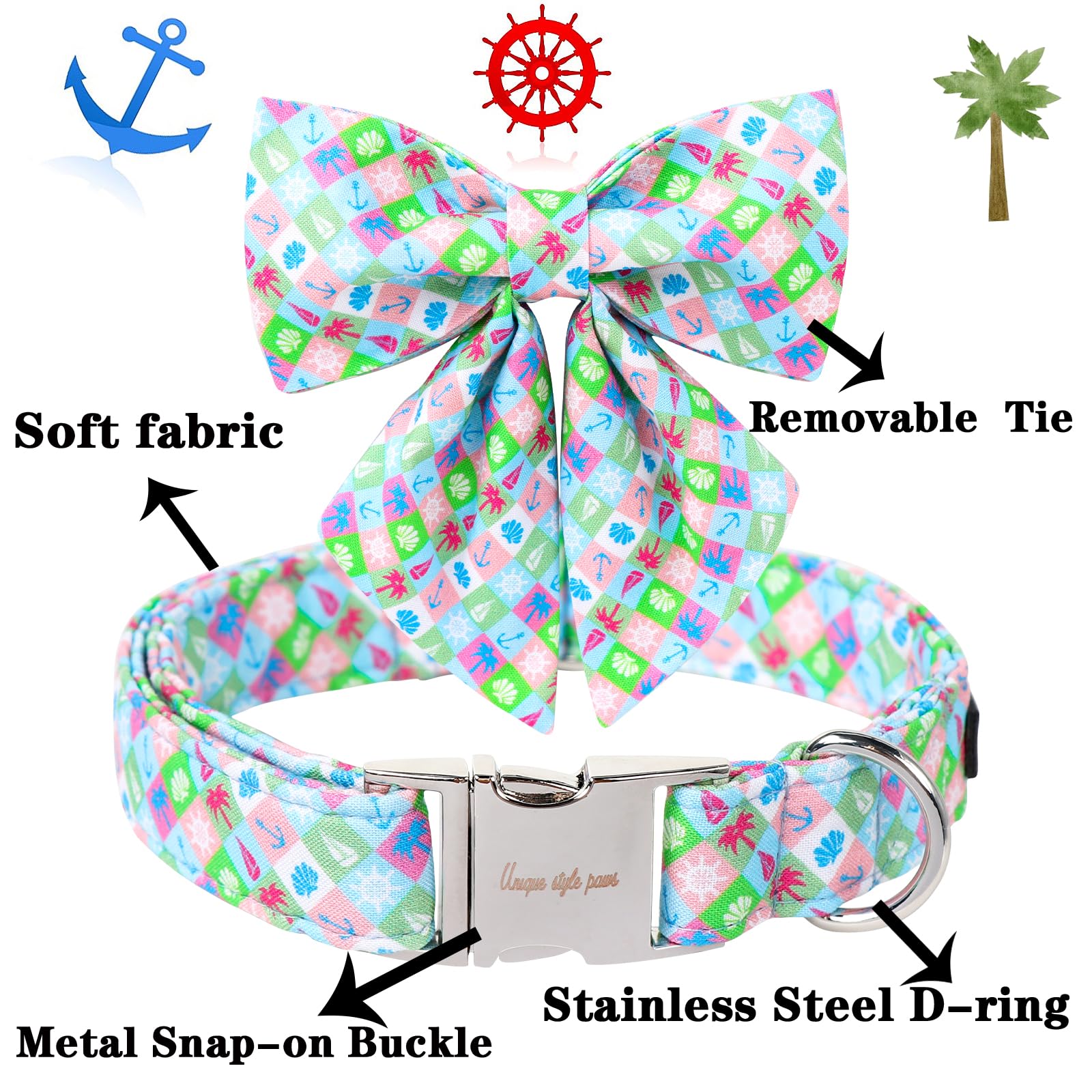 Unique Style Paws Cotton Dog Collar With Bowtie, Blue Summer Dog Collars For Party, Adjustable&Breathable Pets Collar For Small,