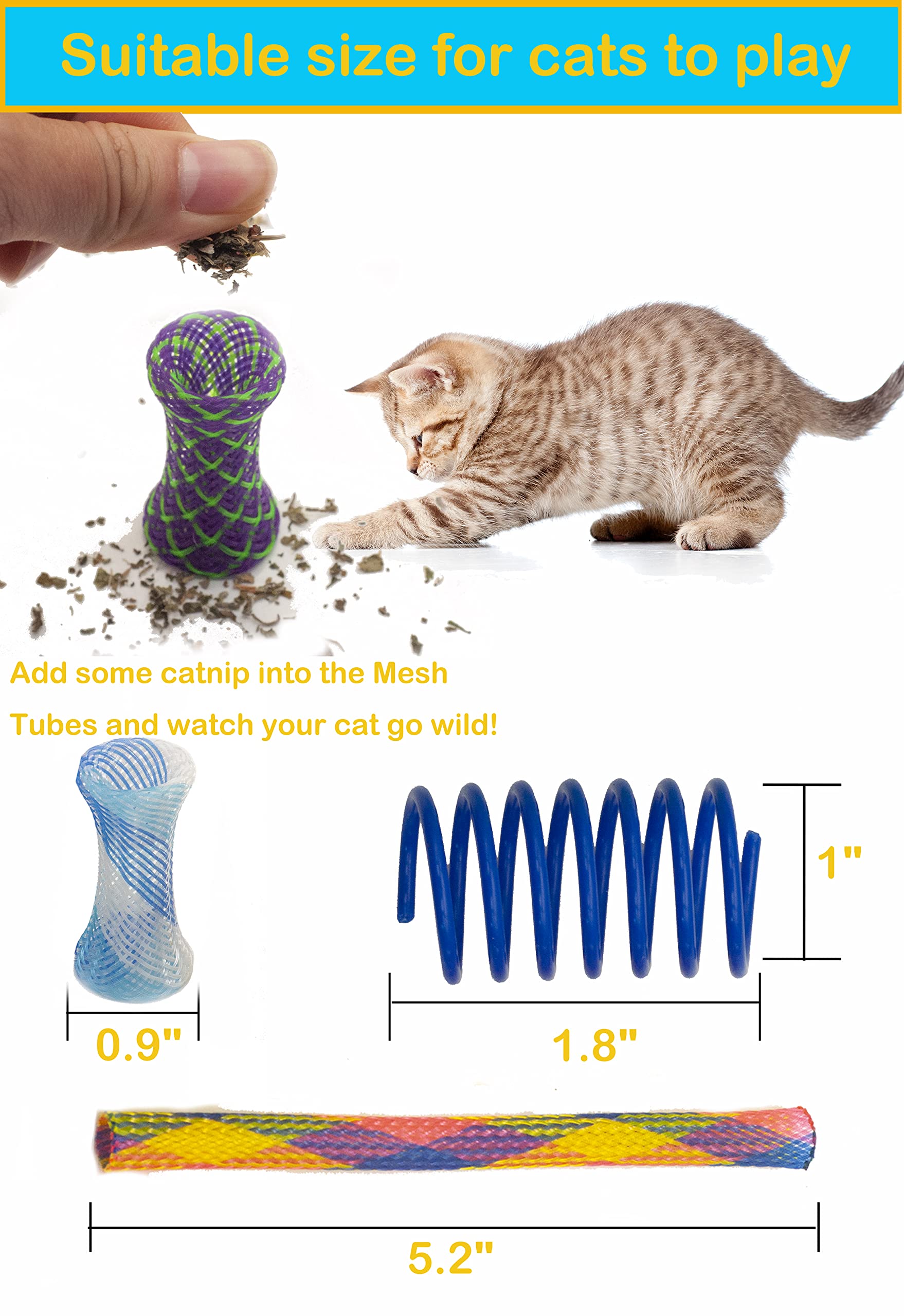 Fashion'S Talk 49Pcs Cat Spring Toy For Kitten Catnip Bag Mesh Tubes Spring Cat Toy Bulk For Indoor Cats Kitty