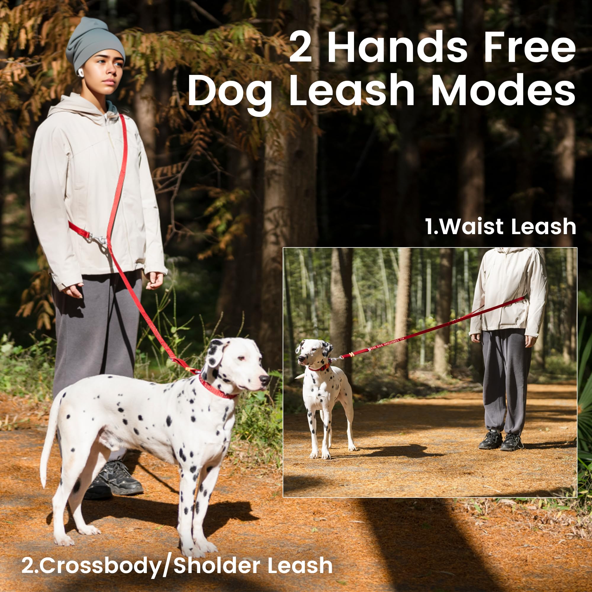 Howgo 8-In-1 Multifunctional Hands Free Dog Training Leash With Padded Handle, 8.5 Ft Nylon Adjustable Length, Lightweight Aviat