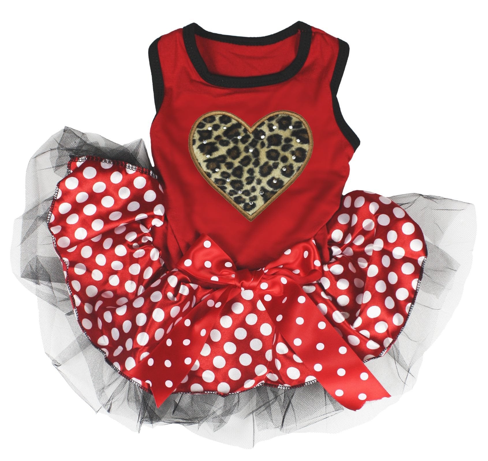 Petitebella Leopard Heart Puppy Dog Dress (Red/Red Dots, Small)