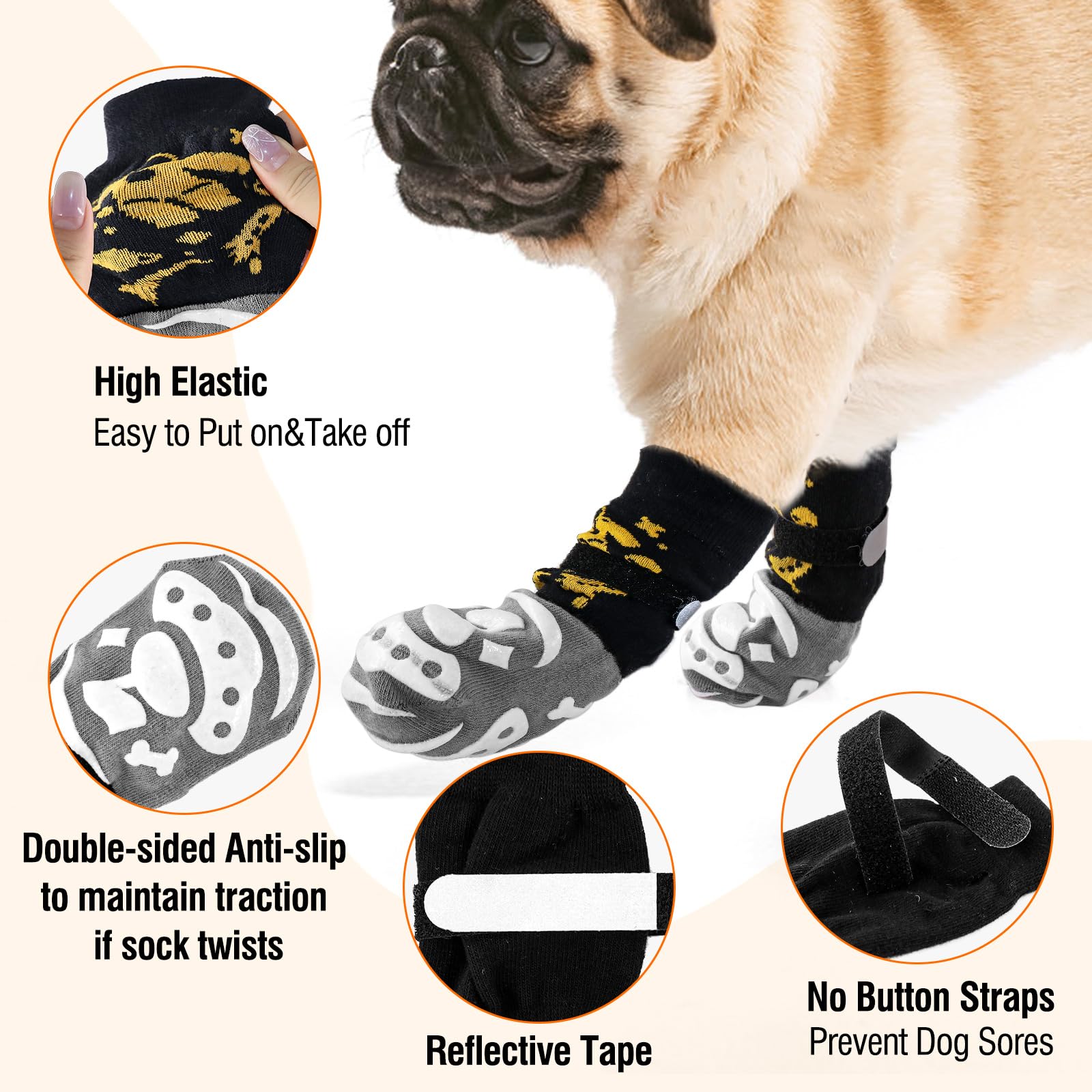6 Pcs Anti Slip Dog Socks To Prevent Licking Paws,Dog Paw Protector With Double Sides Grips,Traction Control On Hardwood Floor F