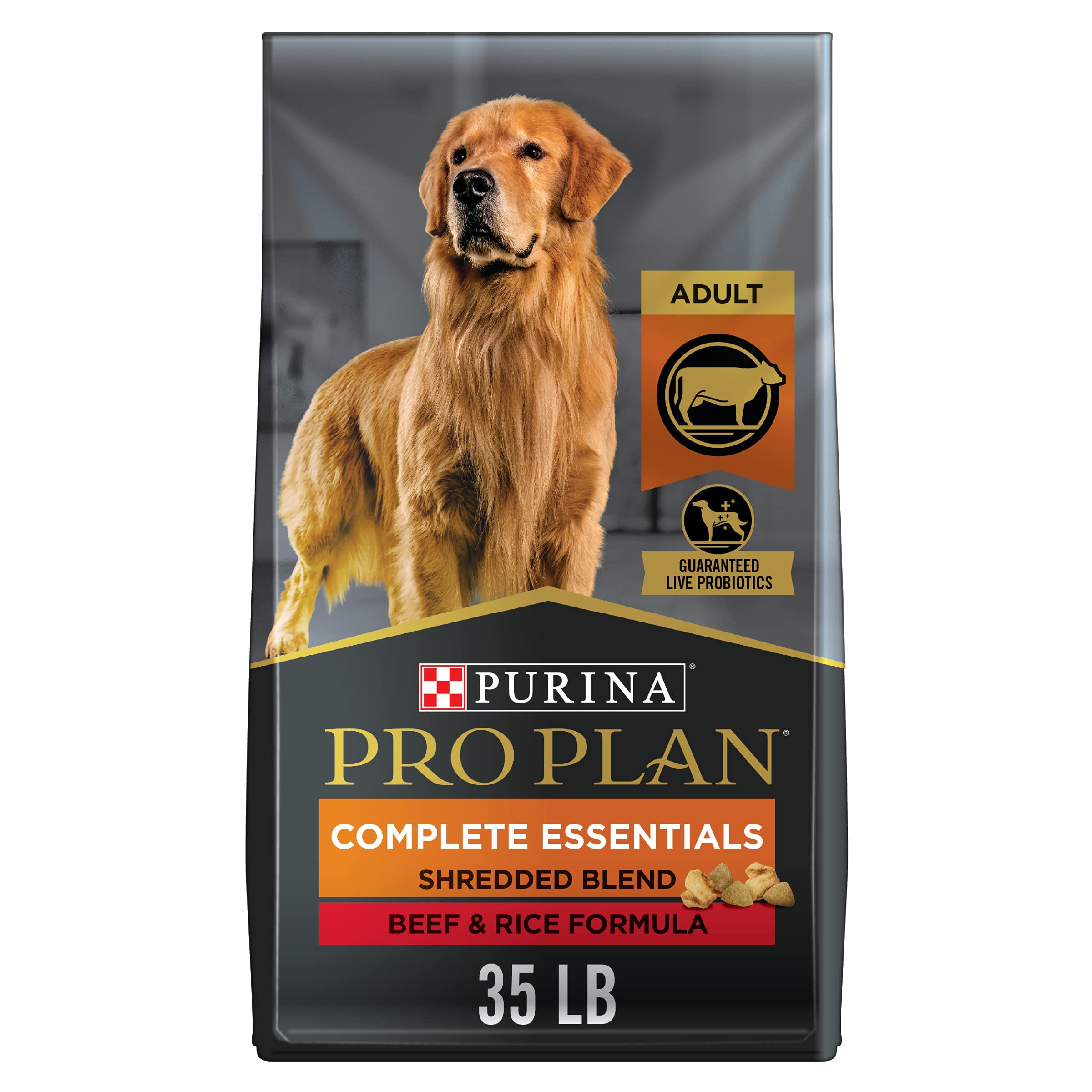 Purina Pro Plan Complete Essentials Shredded Blend Beef and Rice Dog Food Dry Formula with Probiotics for Dogs - 35 lb. Bag