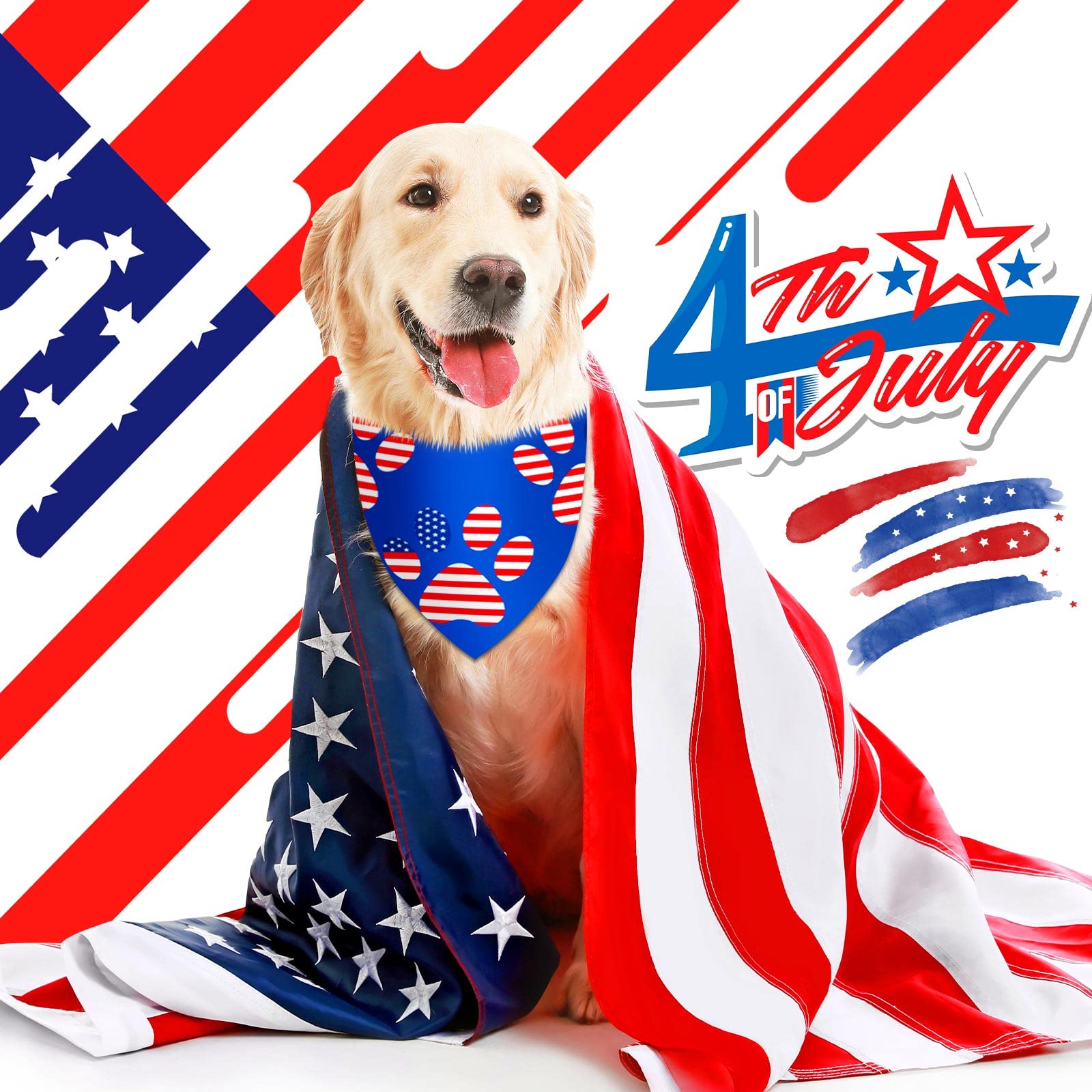 Loopeer 30 Pcs 4Th Of July Dog Bandanas Bulk For Dogs Memorial Day Dog Bandanas Gifts Independence Day Patriotic Star Bandanas N