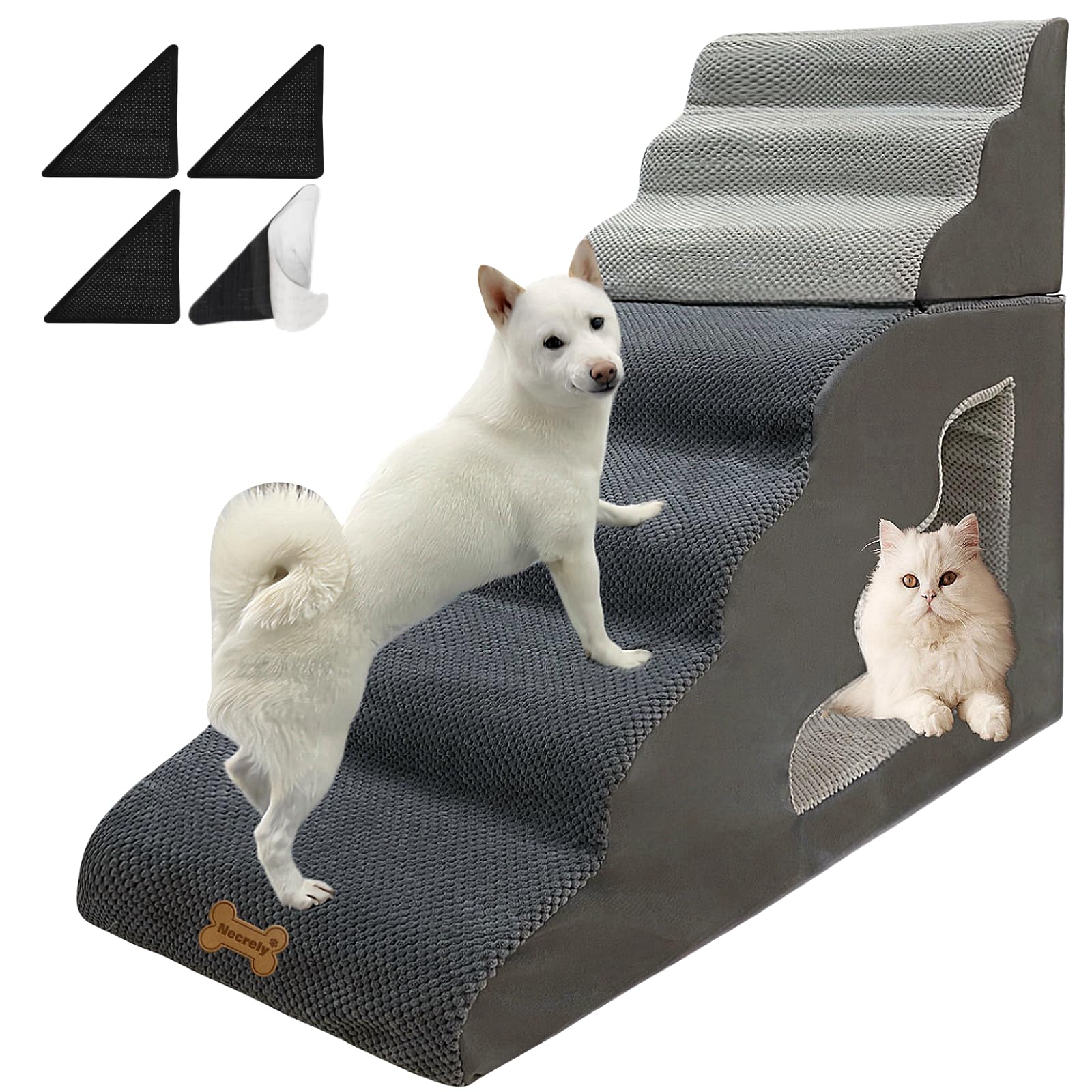 7-Step Dog Stairs For 36 Inch High Beds Small Dogs, Pet Ramp Stairs 20-42 Inch Couch Bed, Non-Slip Balanced Stairs 75Lbs For Sma