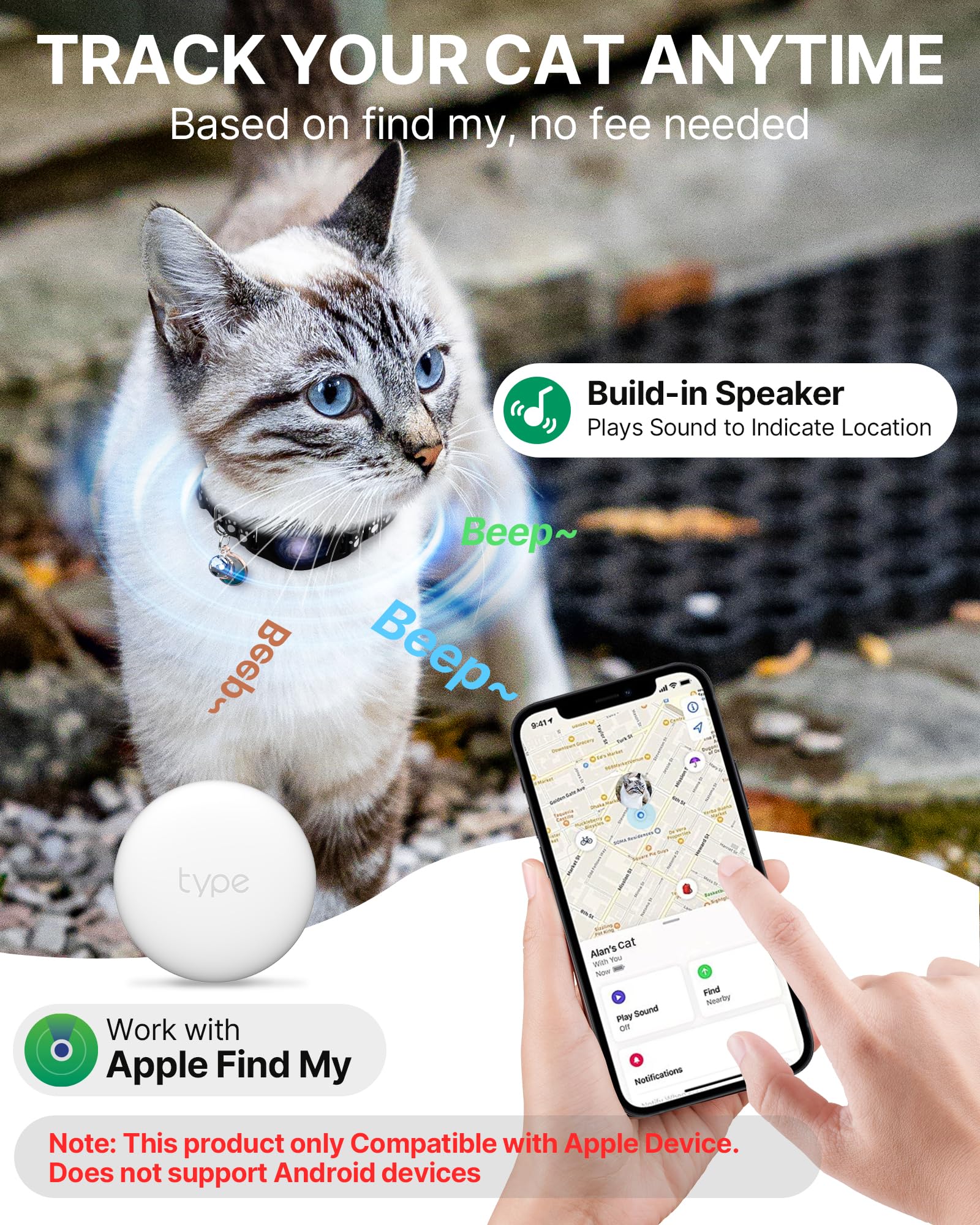 Cat Tracker Collar Waterproof Airtag Cat Collar With Finder Tag (Ios Only Not For Android Devices), Compatible With Apple Find M