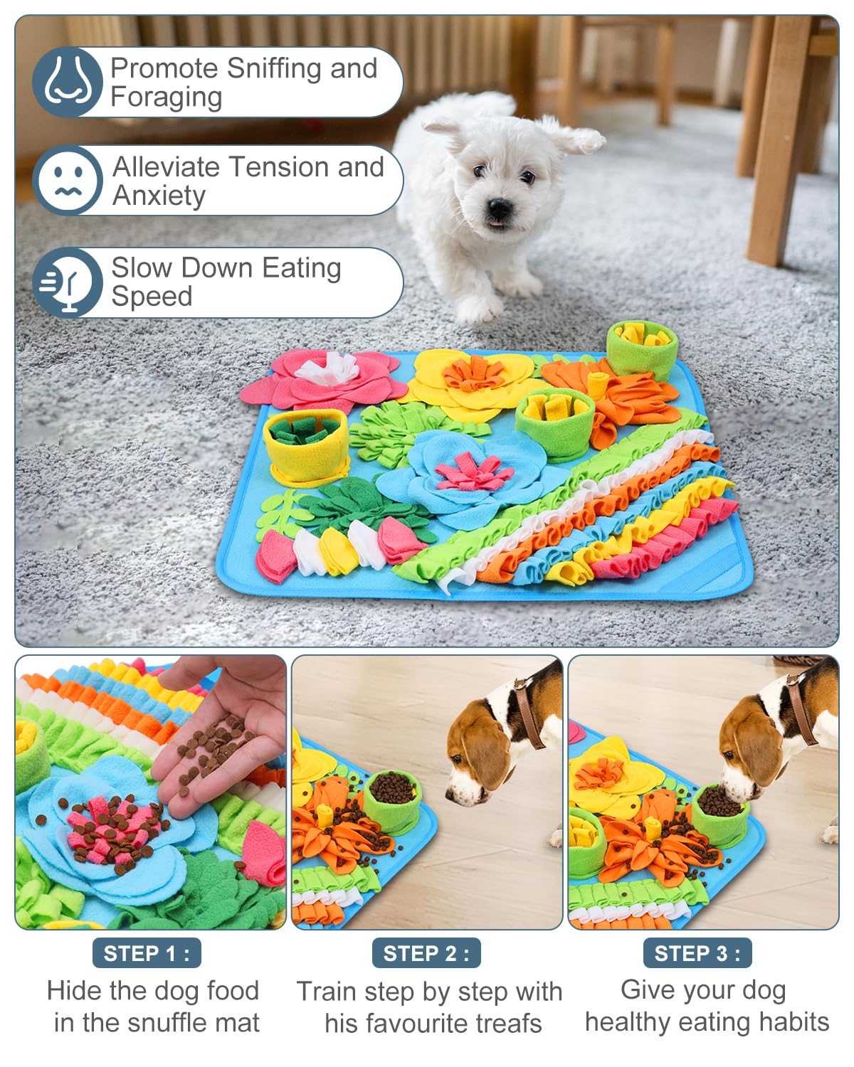 Ankilo Snuffle Mat for Dogs, Pet Treats Feeding Mat, 20 x 20 inch for Medium & Large, Felt Wool Dog Feeding Mats for Slow Feed,