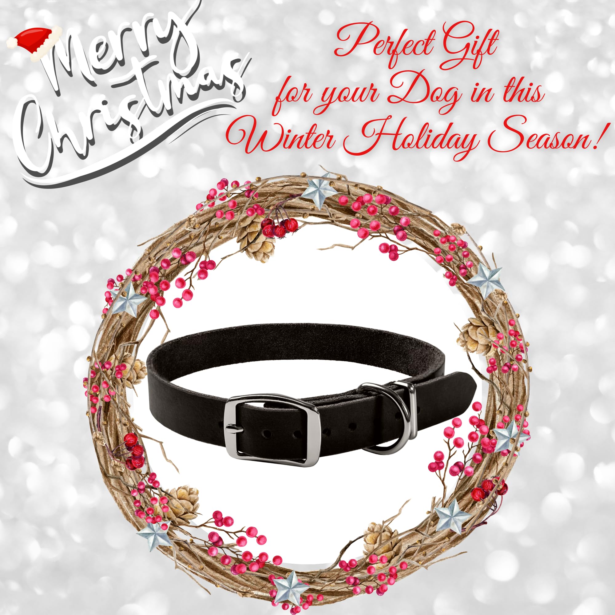 Adityna - Black Leather Dog Collar For Large Dogs - Classic Style, Soft And Strong, Heavy-Duty Top-Grain Leather Collar For Walk