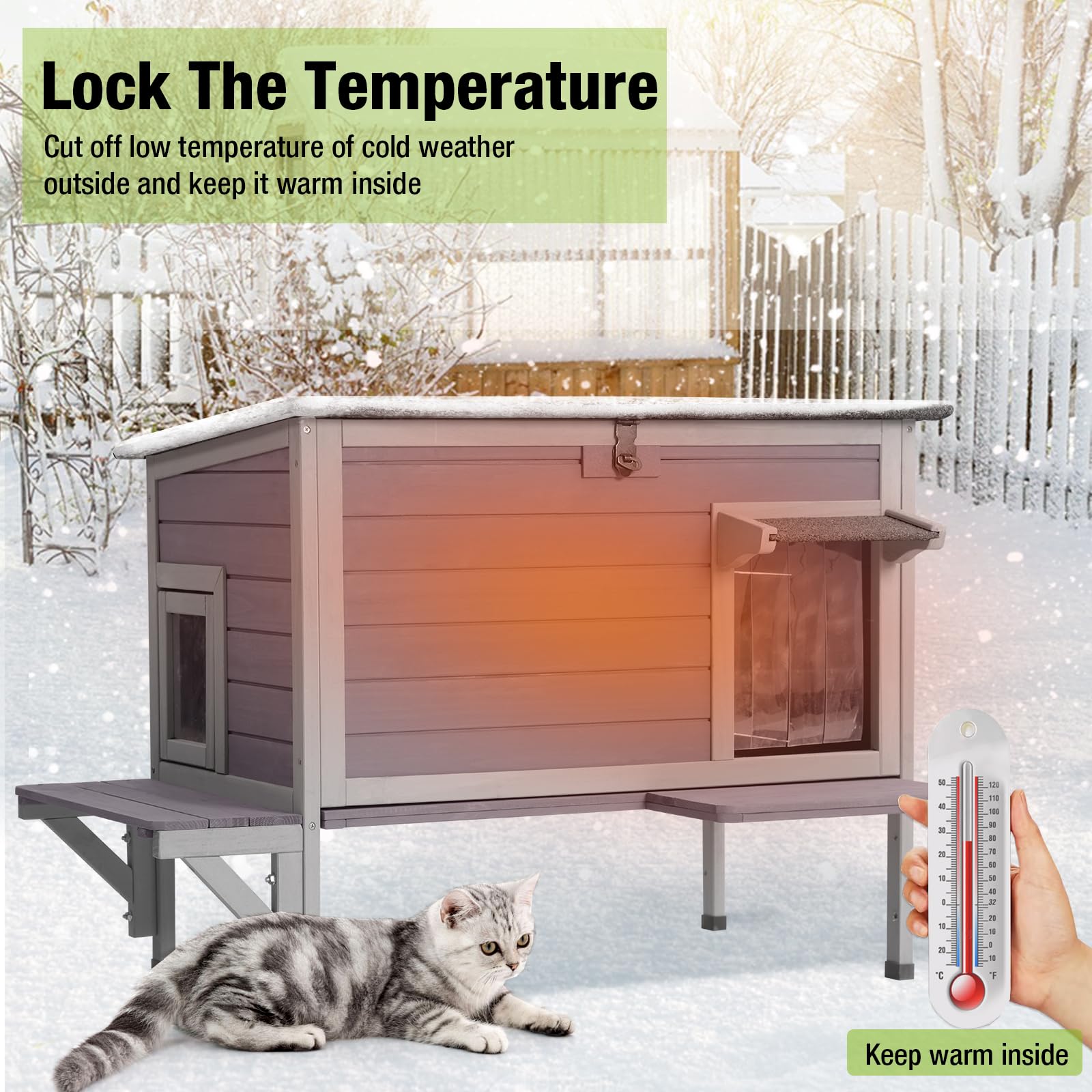 Gutinneen Outdoor Cat House Insulated For Winter Weatherproof Feral Cat Shelter