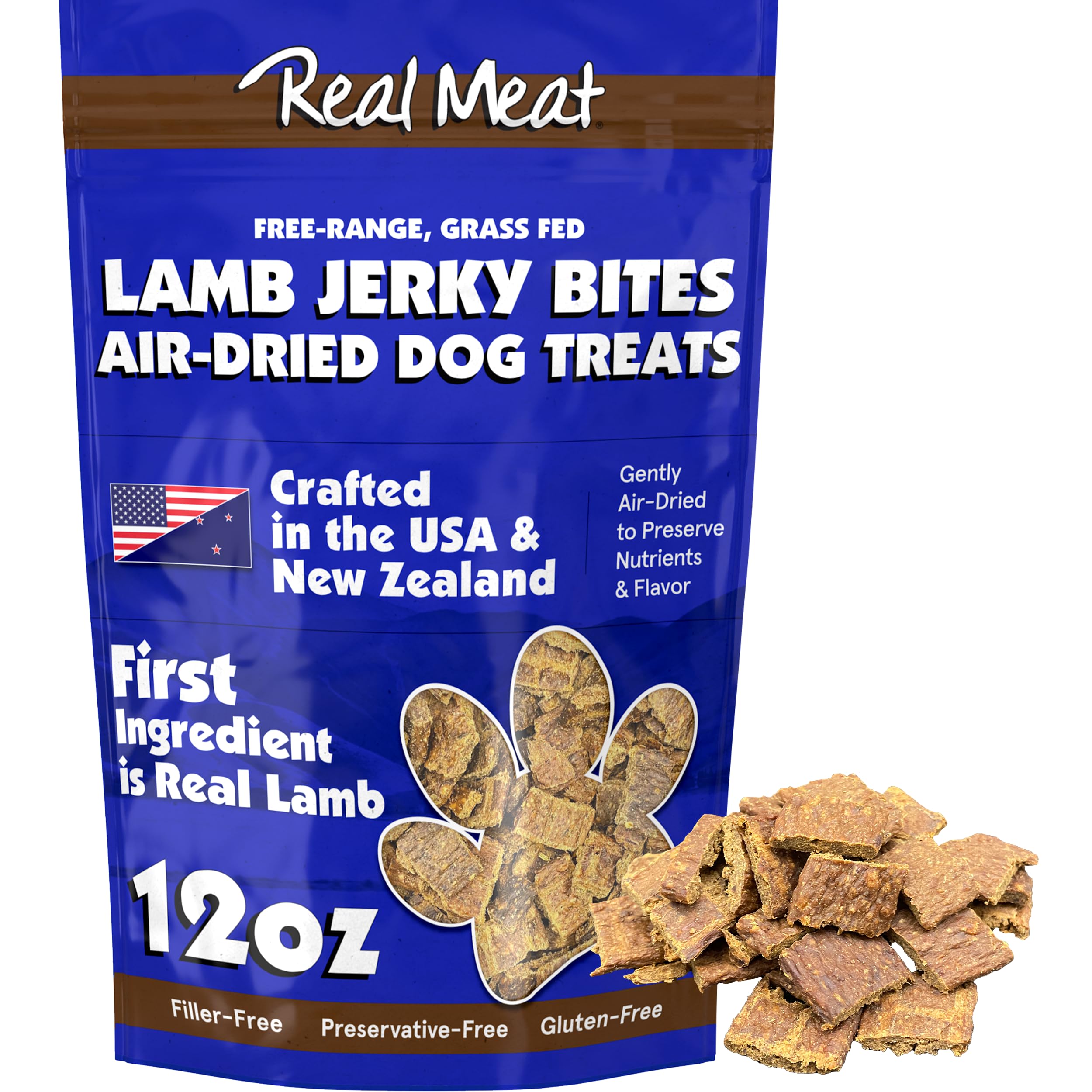 Real Meat Dog Treats - 12oz Bag of Bite-Sized Air-Dried Lamb Jerky for Dogs - Grain-Free Jerky Dog Treats, Free-Range, Grass Fed