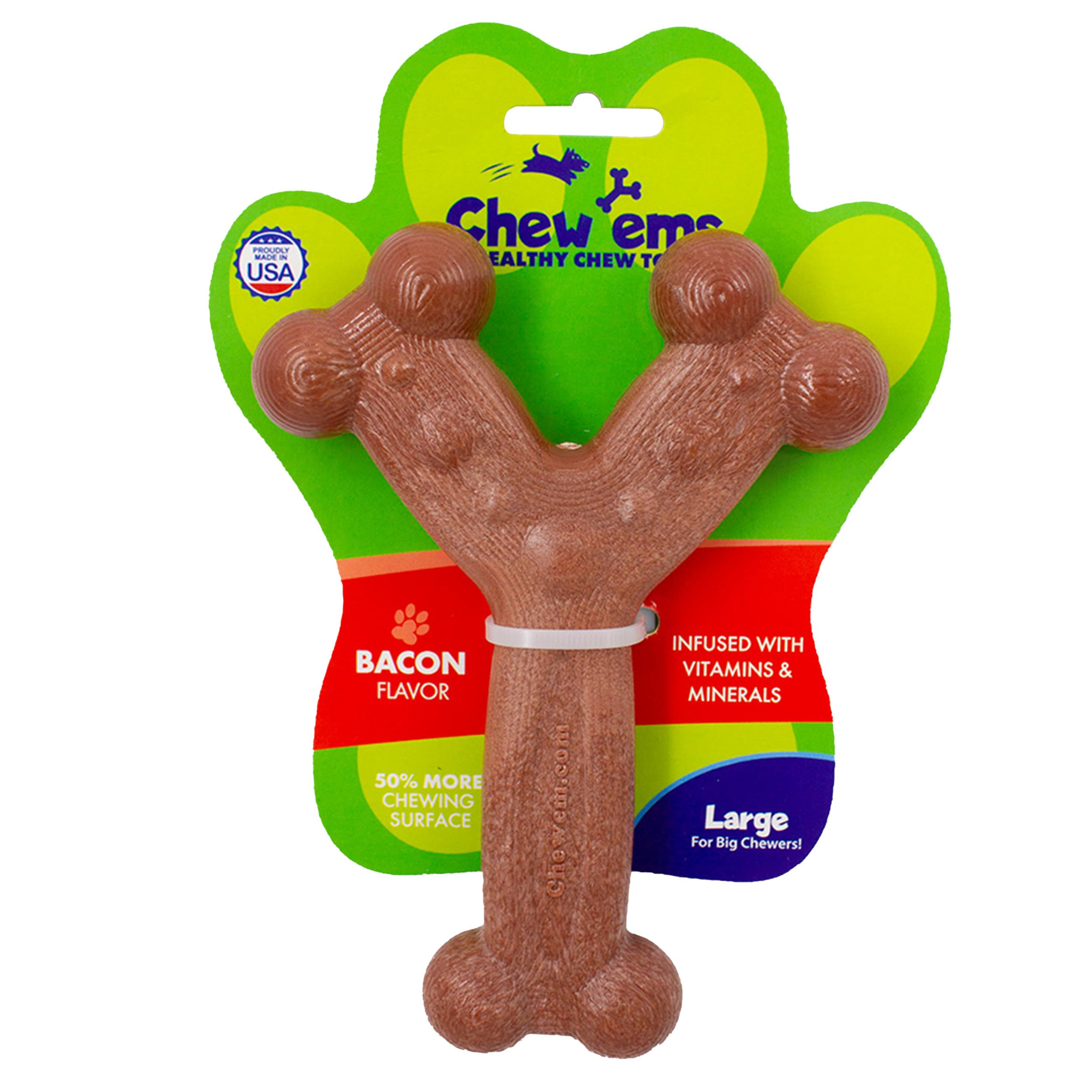 Chew'Ems Durable Chewy Dog Toys | Long-Lasting & Flavorful Chew Dog Toys, Large Dog Breeds| Bacon-Flavored, Large Dogs