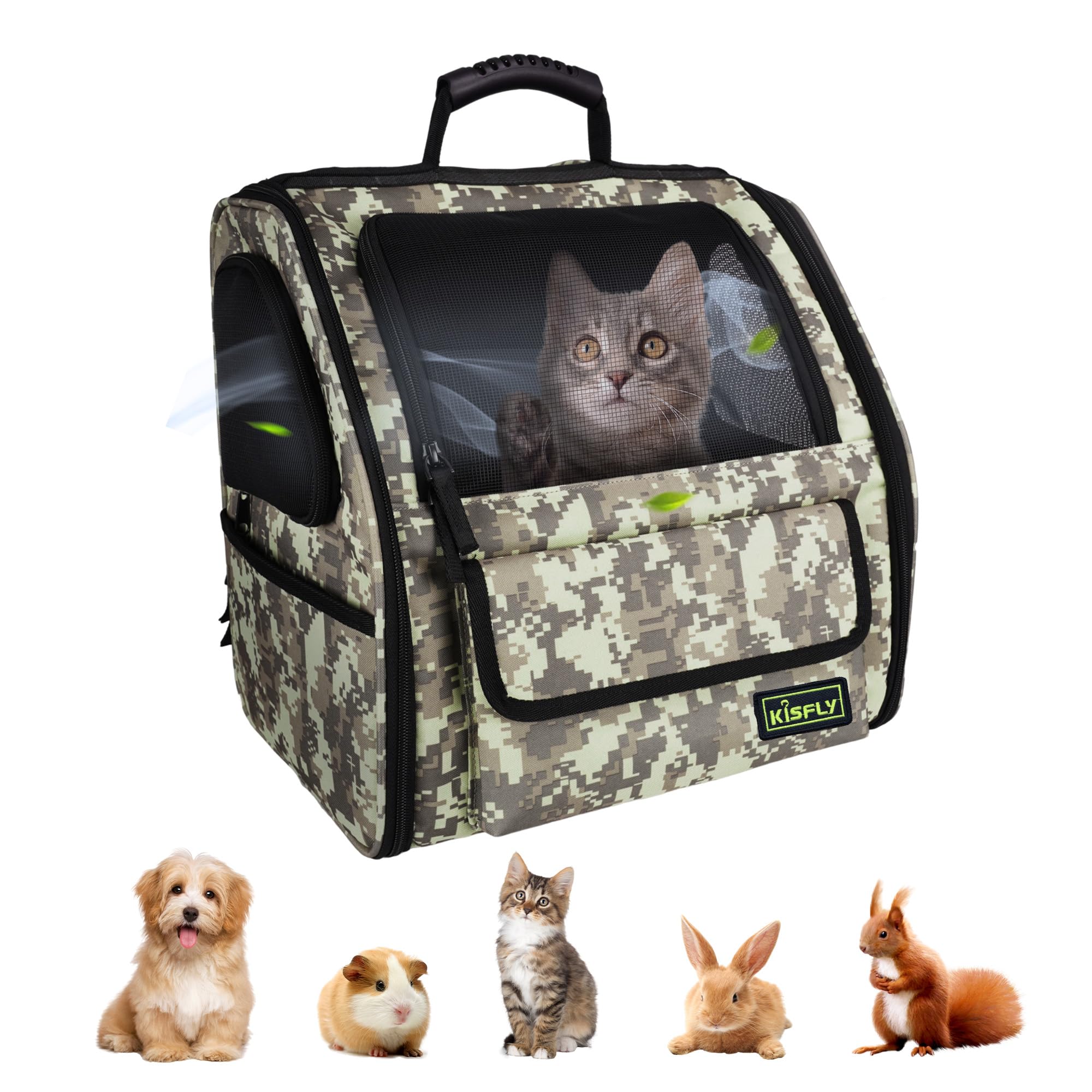 Foldable Cat Backpack Carrier, Dog Backpack Carrier For Small Dogs Cats Up To 12 Lbs, Three-Sided Breathable Pet Backpack With S