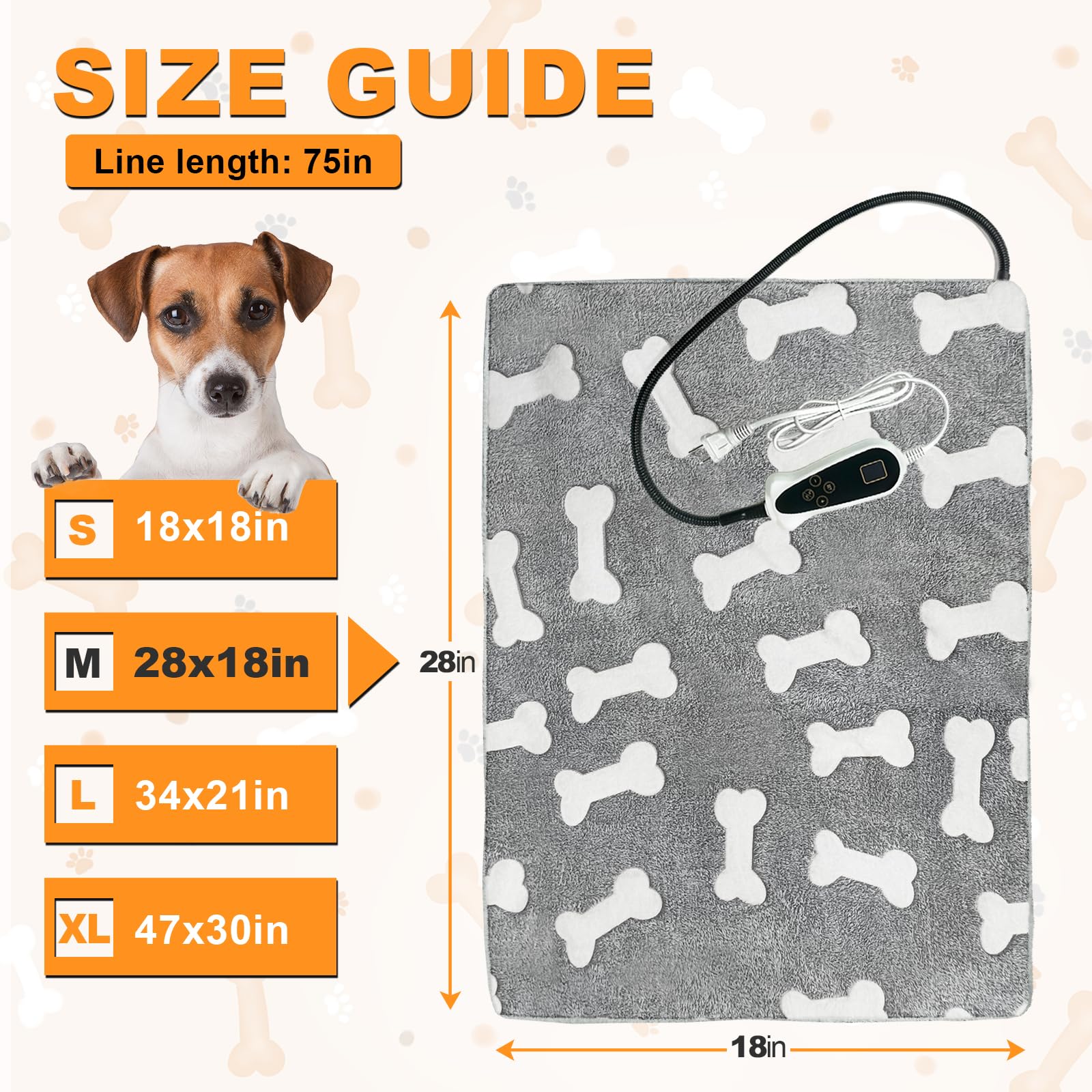 Bestio Dog Heating Pad,Medium Large Pet Heated Pad,Pet Heated Blanket With Upgraded Normally Open Temperature Controller,Heated