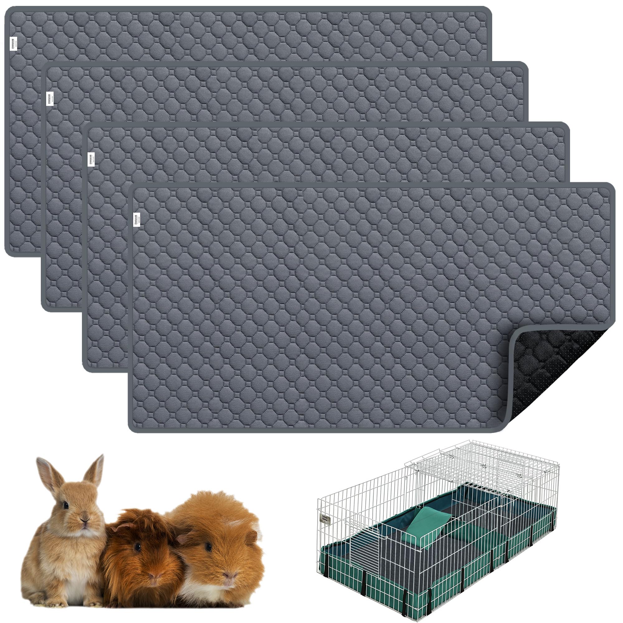 Guinea Pig Cage Liners, Washable Guinea Pig Bedding for Midwest Cage 4 Pack 49''X24'', Reusable & Anti Slip & Waterproof, Absorb