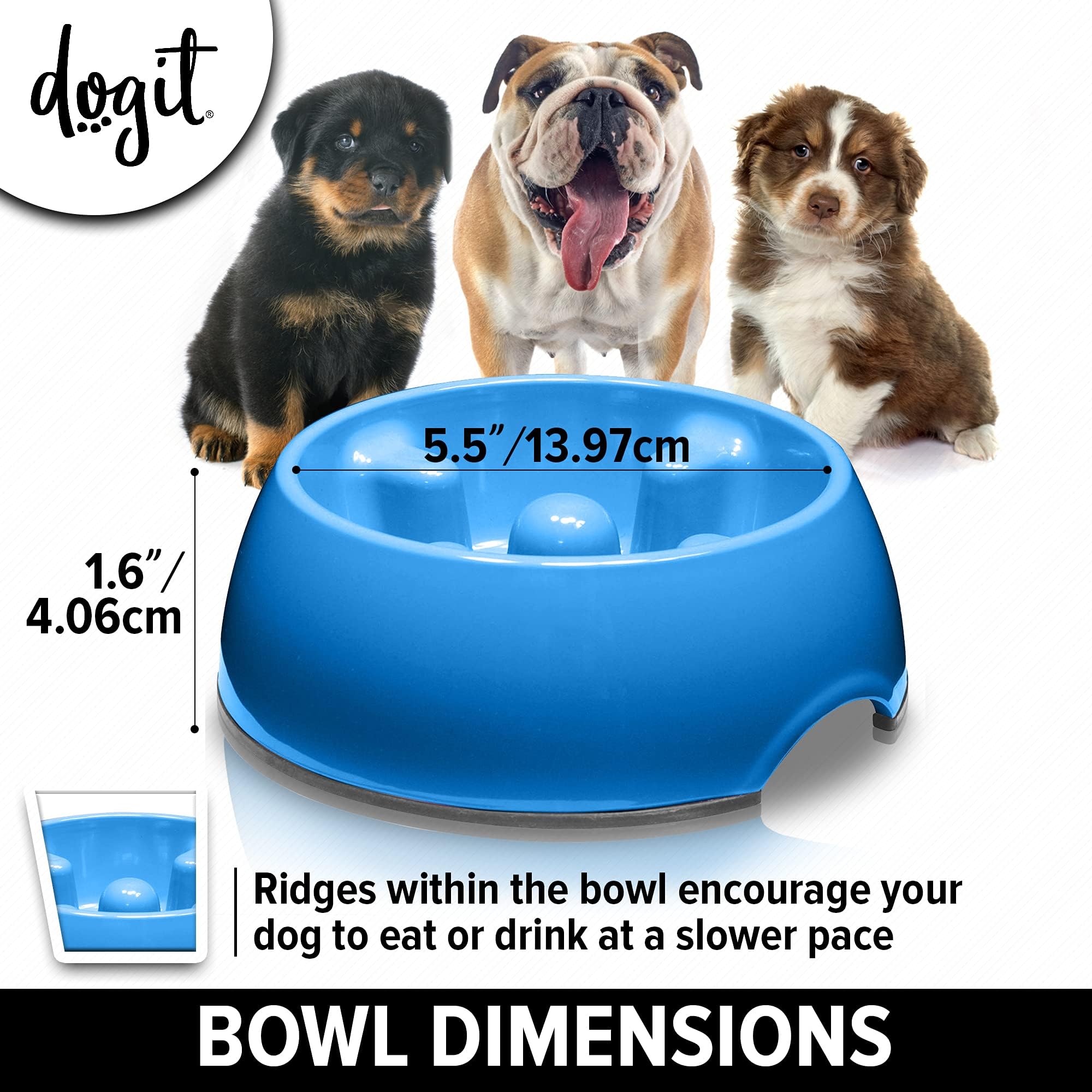 Dogit Go Slow Anti-Gulping Dog Bowl, Blue, X-Small