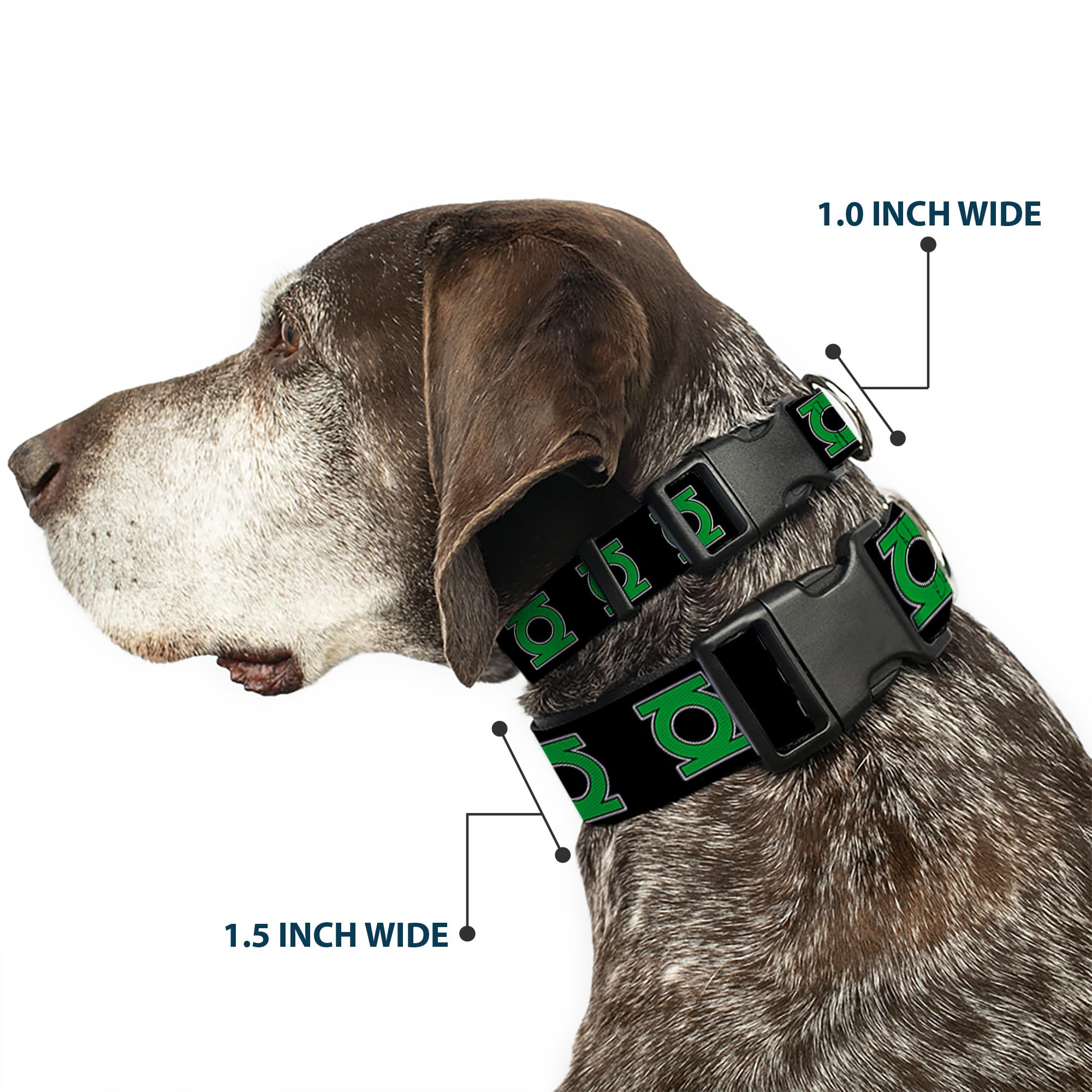 Buckle-Down Plastic Clip Collar - Green Lantern Logo Black/Green - 1.5' Wide - Fits 16-23' Neck - Medium