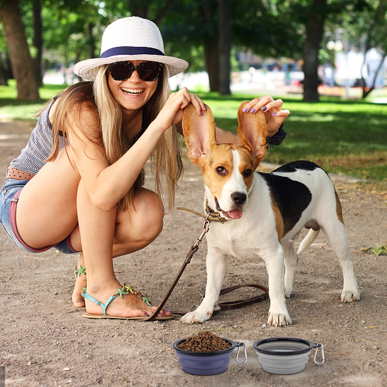Slson Dog Bowls Pet Collapsible Bowl With Cover Lids,2 Pack Dog Travel Bowls Portable Foldable Cat Water Dish Bowl For Pets Walking Parking Camping (Taro Purple And Concrete Gray, Small)