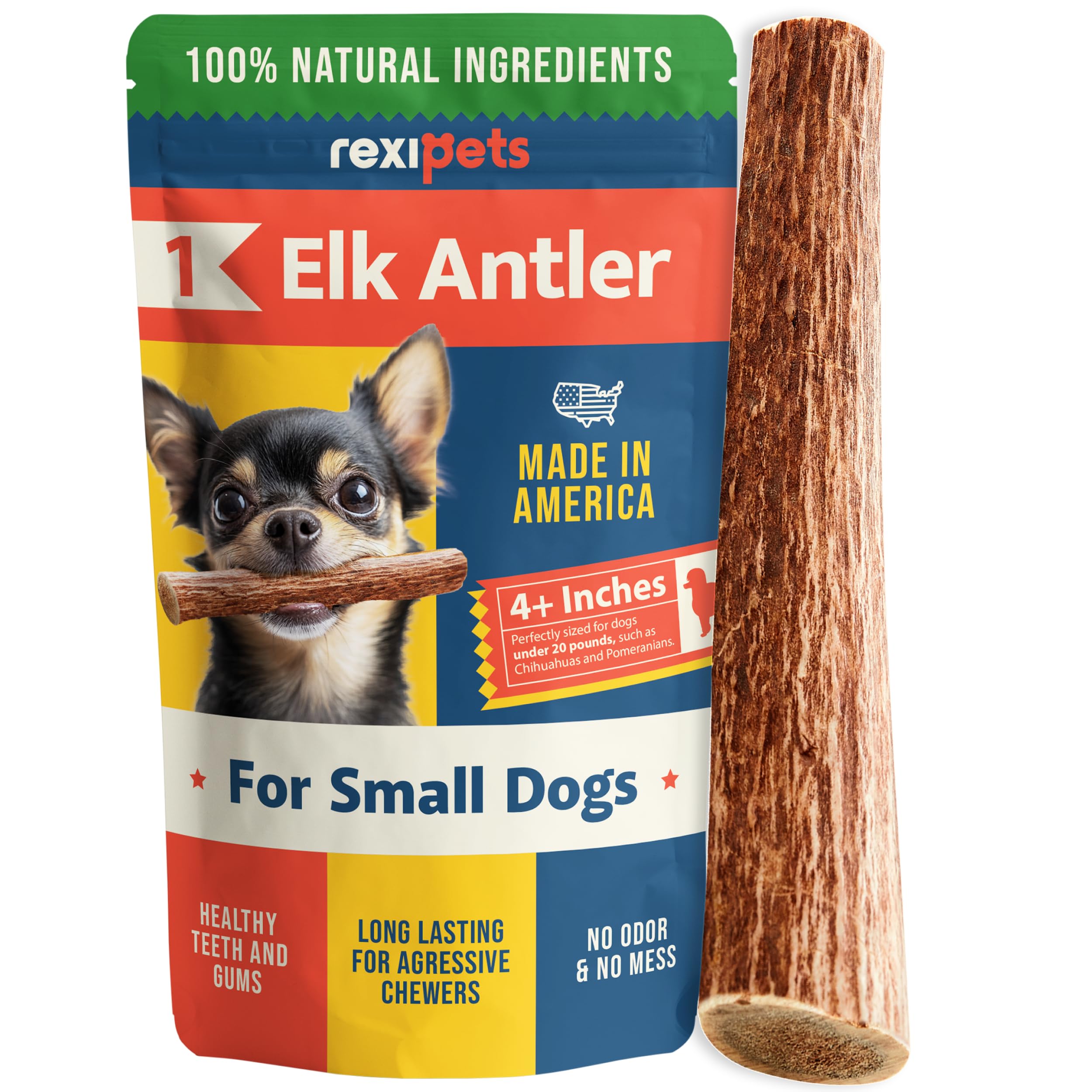 100% Natural - Antlers for Dogs - Naturally Shed in USA - Grade A Long Lasting Chew for Aggressive Chewers - Elk Antlers Dog Ant