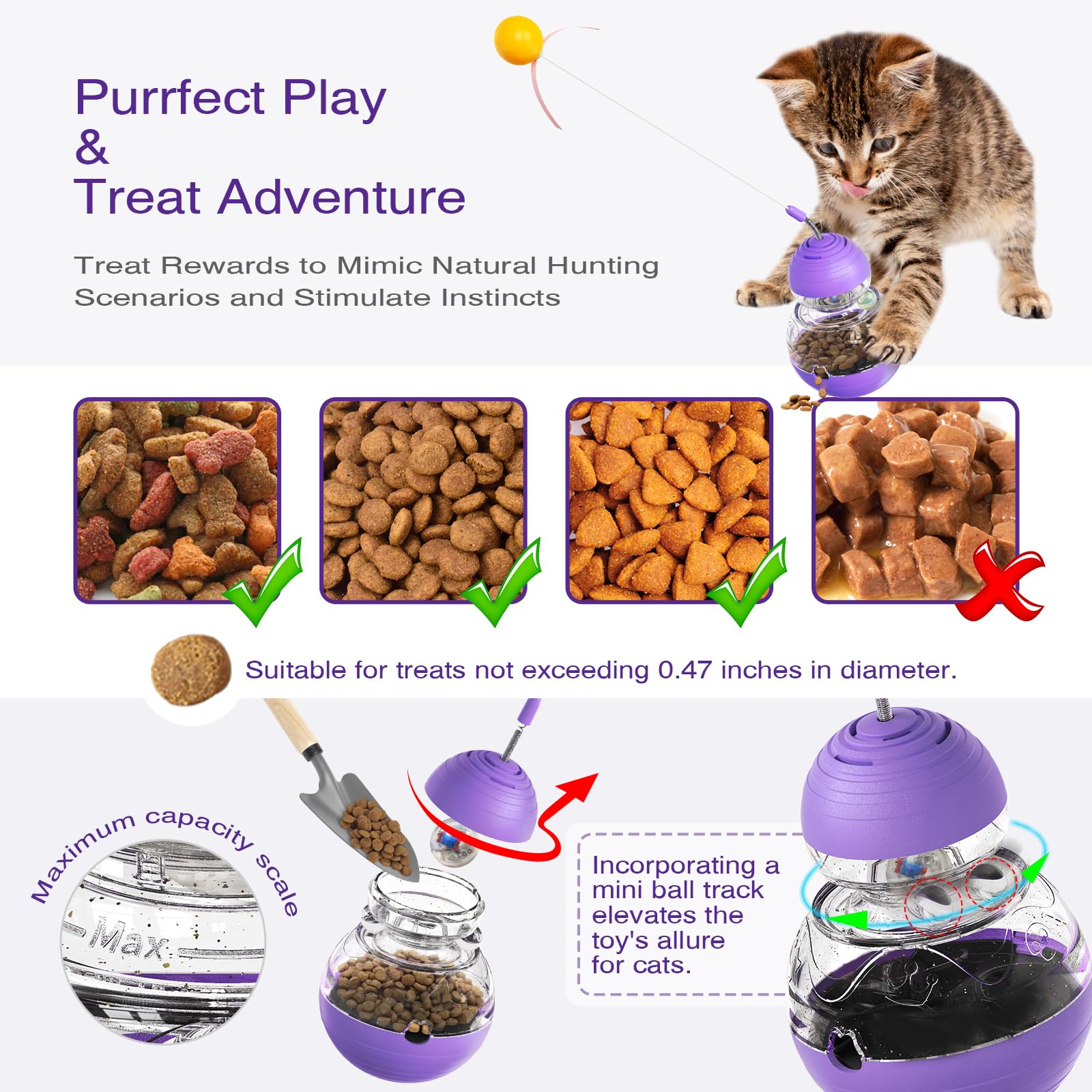 KONOATOR Interactive Cat Toy - Engaging Tumbler Design with Teaser Wand & Treat Dispenser - Durable, Non-Toxic, and Safe for Ind