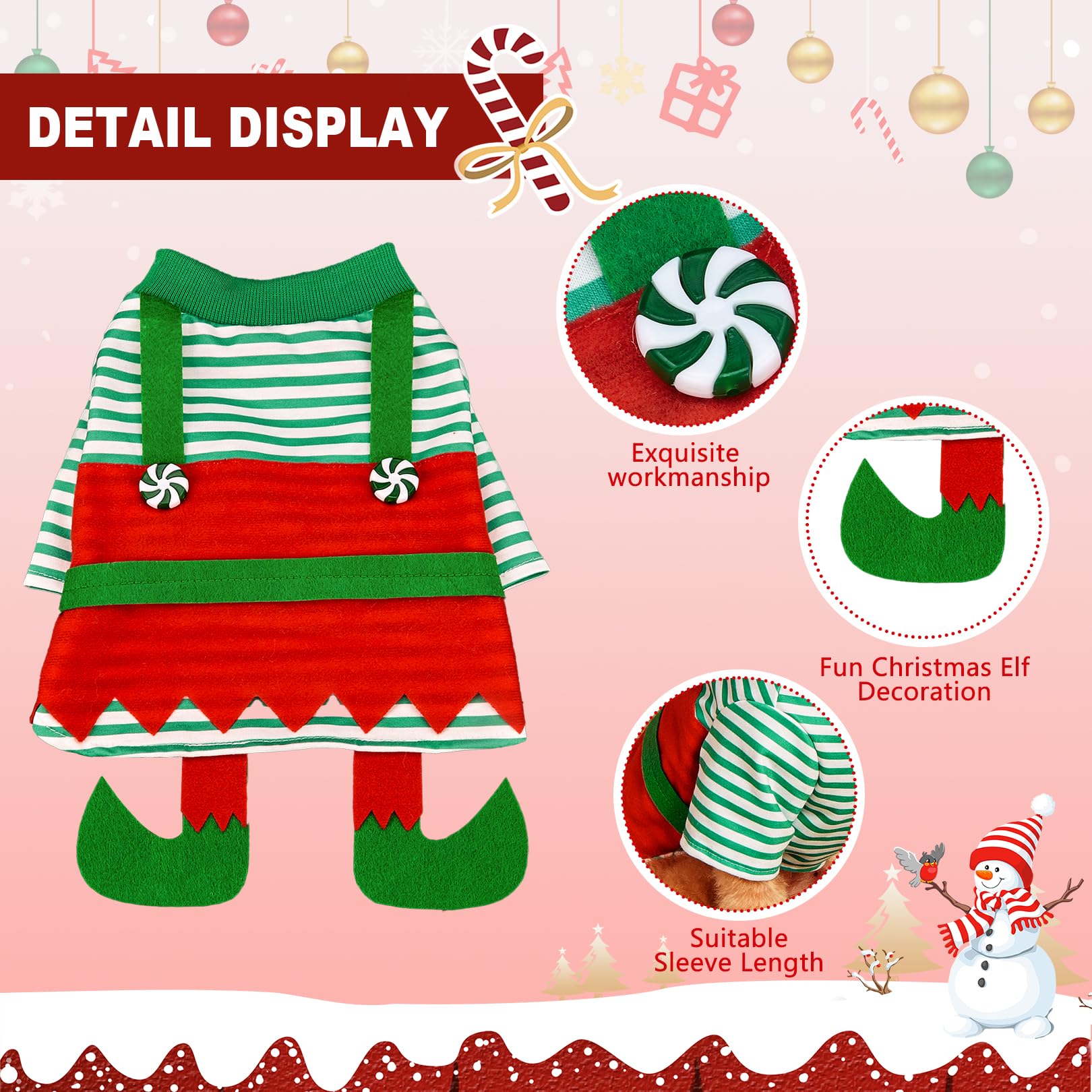 2Pcs Christmas Elf Costume: Funny Cosplay Dog Outfit - Holiday Theme Puppy Shirt Pets Party Xmas Clothes (Green, S)