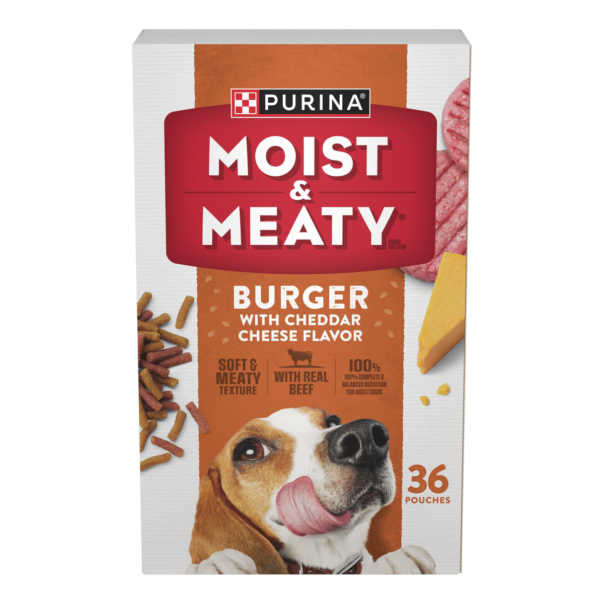 Purina Moist And Meaty Burger With Cheddar Cheese Flavor Dry Soft Dog Food Pouches - 36 Ct. Pouch