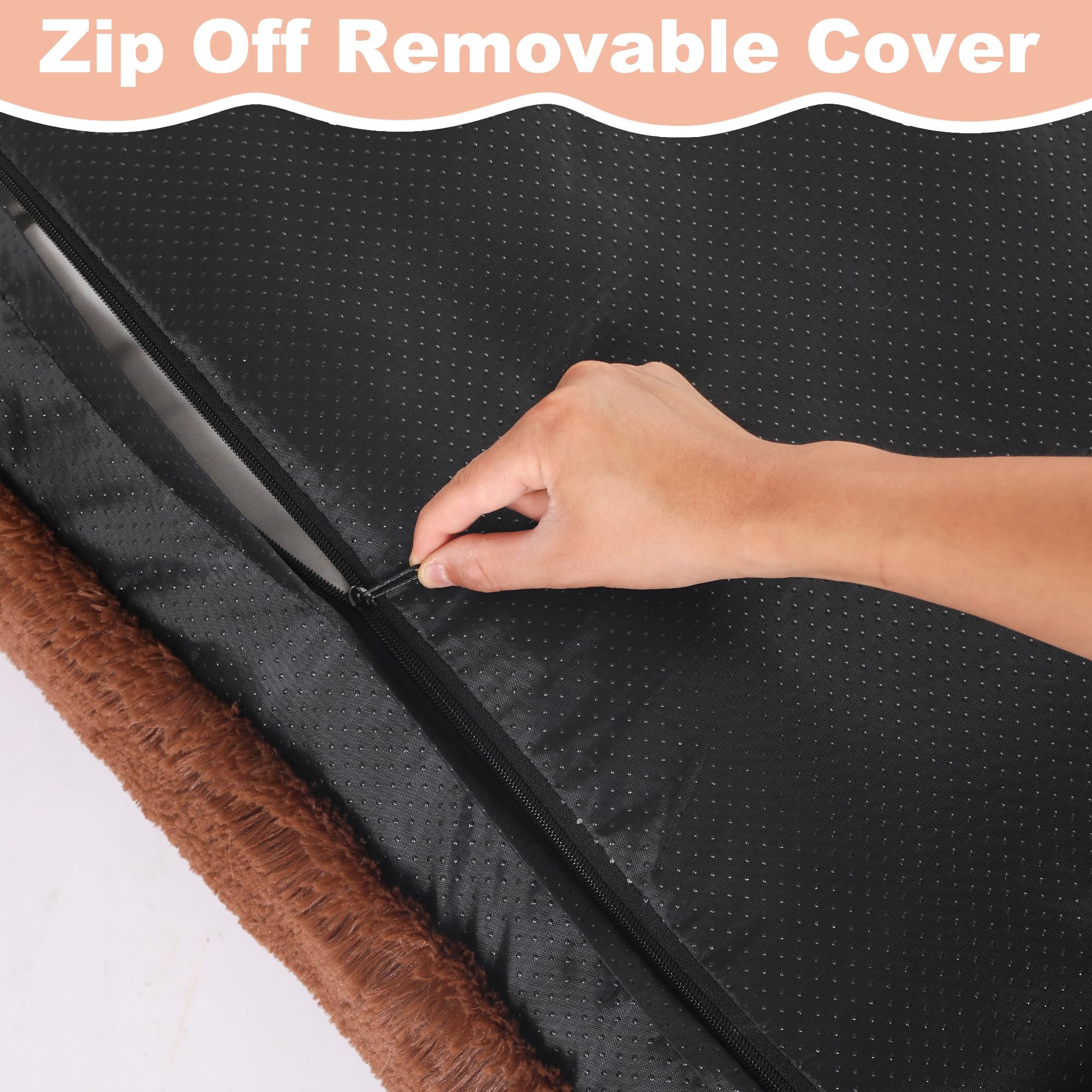 Bedfolks Waterproof Dog Crate Bed & Pad, Faux Fur, Xxl (47''X29''), Washable, Solid Brown