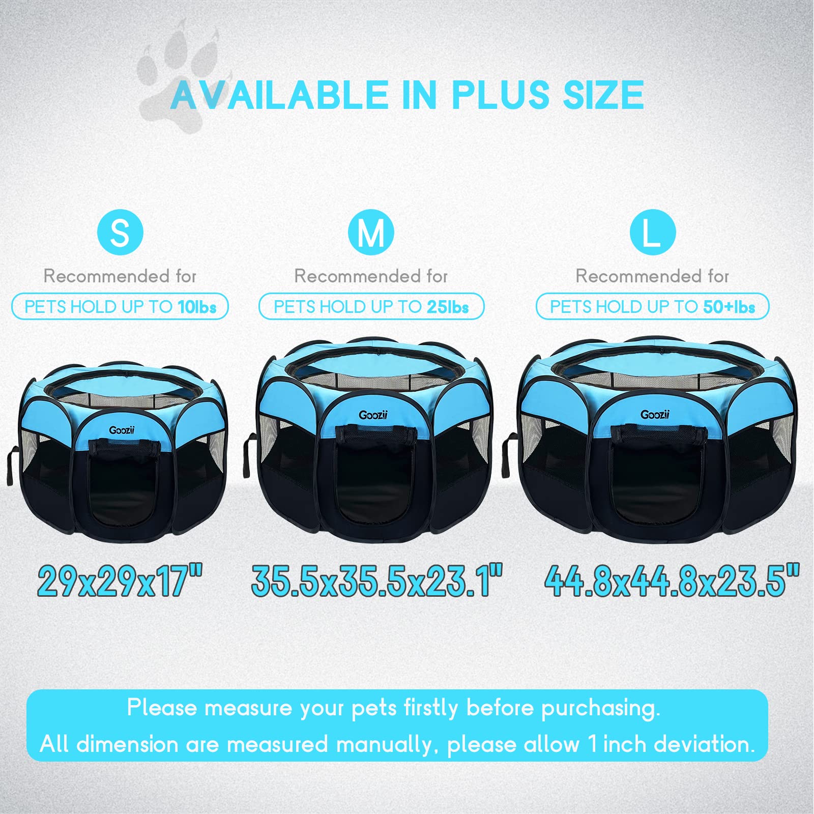 Goozii Dog Playpen Portable Collapsible, Indoor Outdoor Pet Puppy Exercise Playpens Case With Zipper Door Top Cover Floor For La