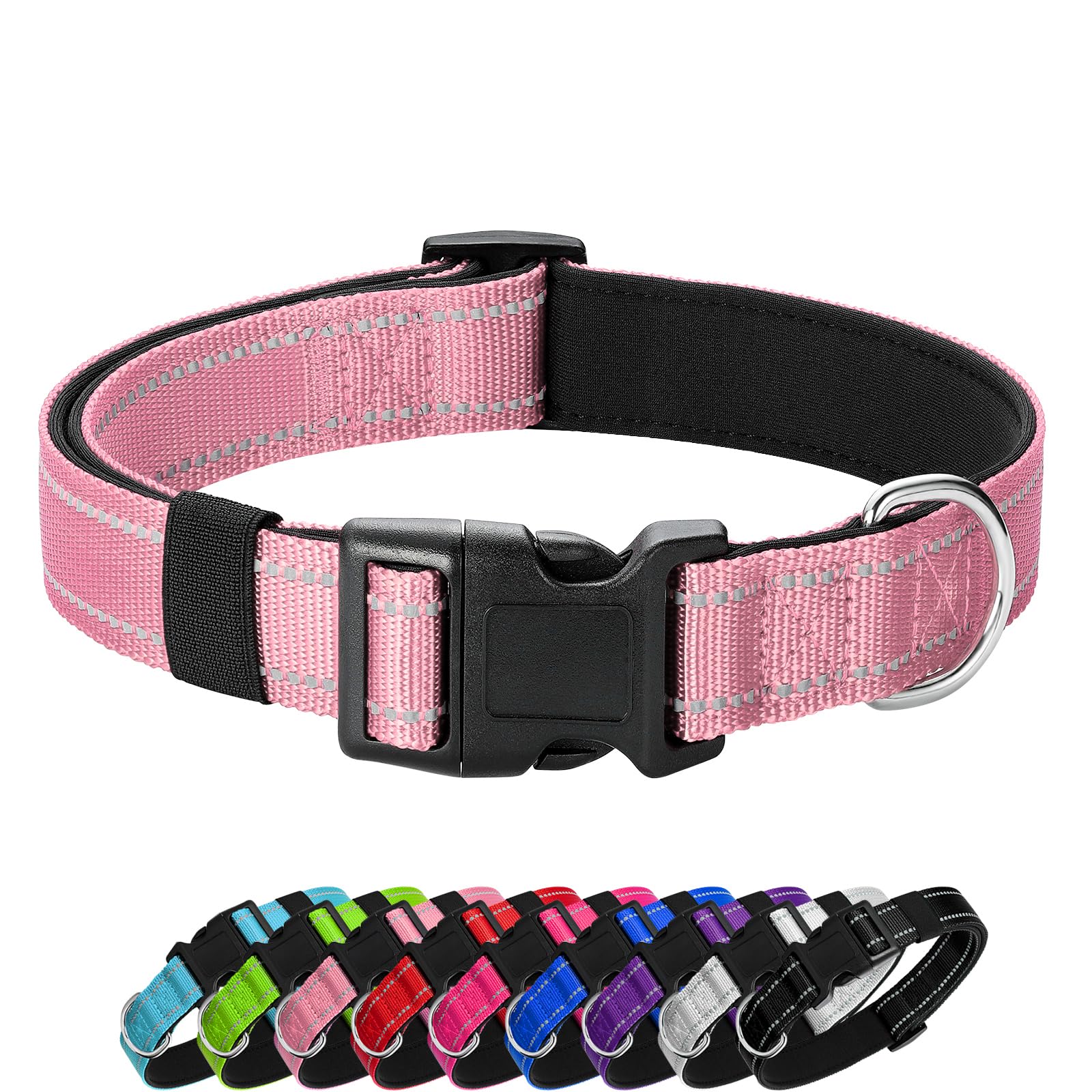 Penseepet Reflective Dog Collar Padded With Soft Neoprene Breathable Quick Release Basic Dog Collars For Puppy Small Dogs Pink Girl