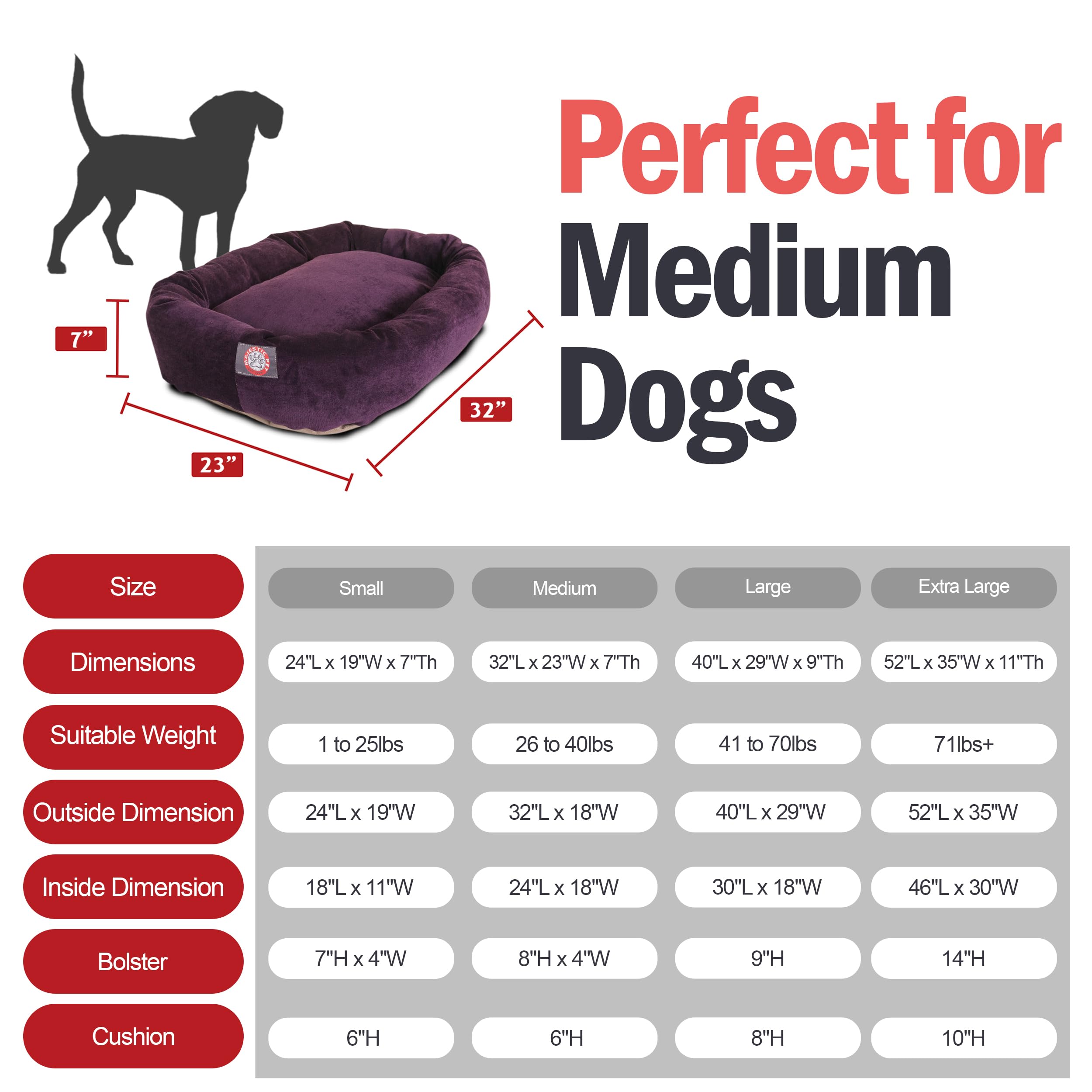 Majestic Pet 32 Inch Micro Velvet Calming Dog Bed Washable – Cozy Soft Round Dog Bed With Spine For Head Support - Fluffy Donut Dog Bed 32X23X7 (Inch) – Round Pet Bed Medium – Aubergine
