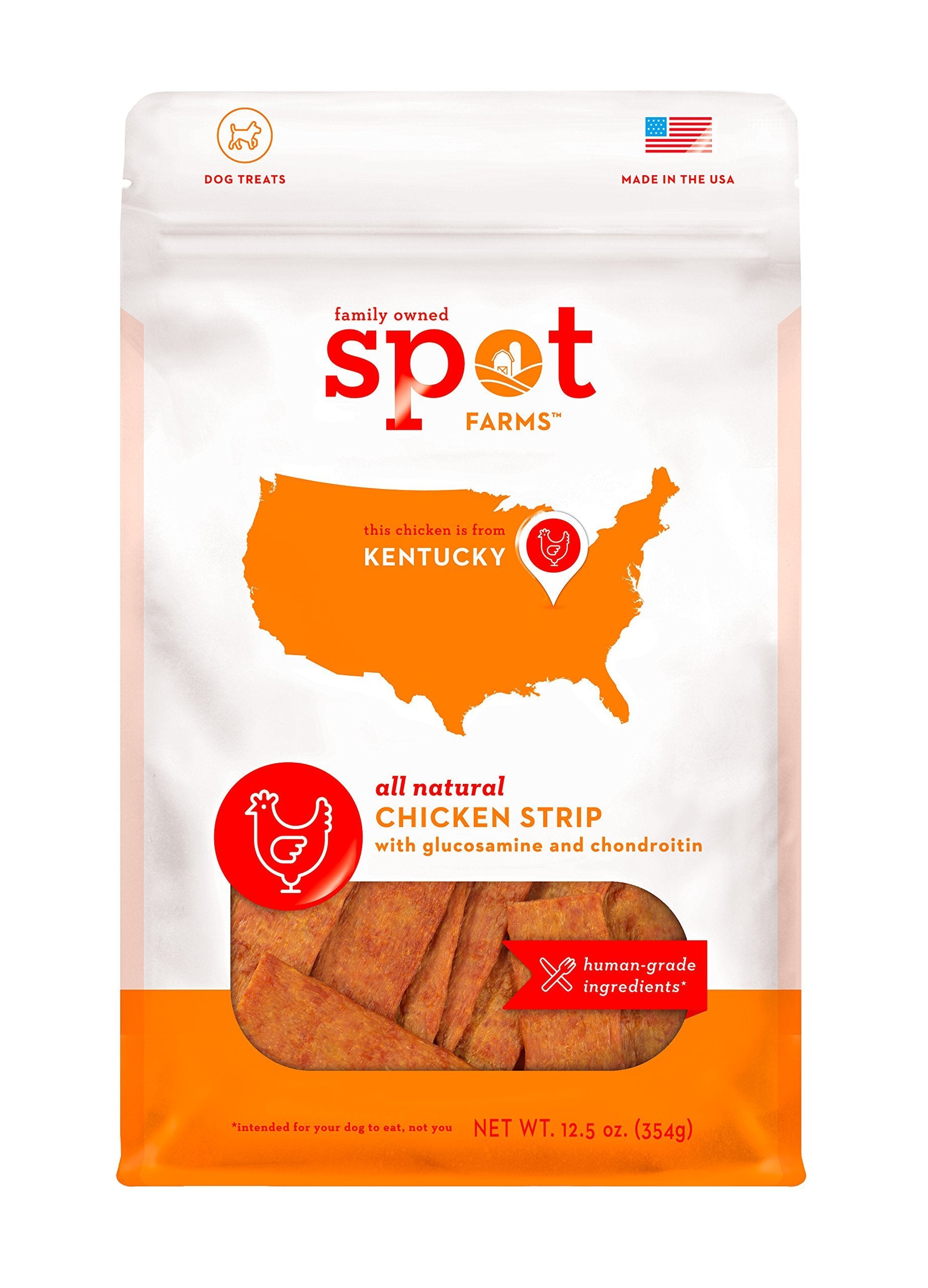 Spot Farms All Natural Human Grade Dog Treats, Chicken Strips with Glucosamine and Chondroitin, 12.5 Ounce