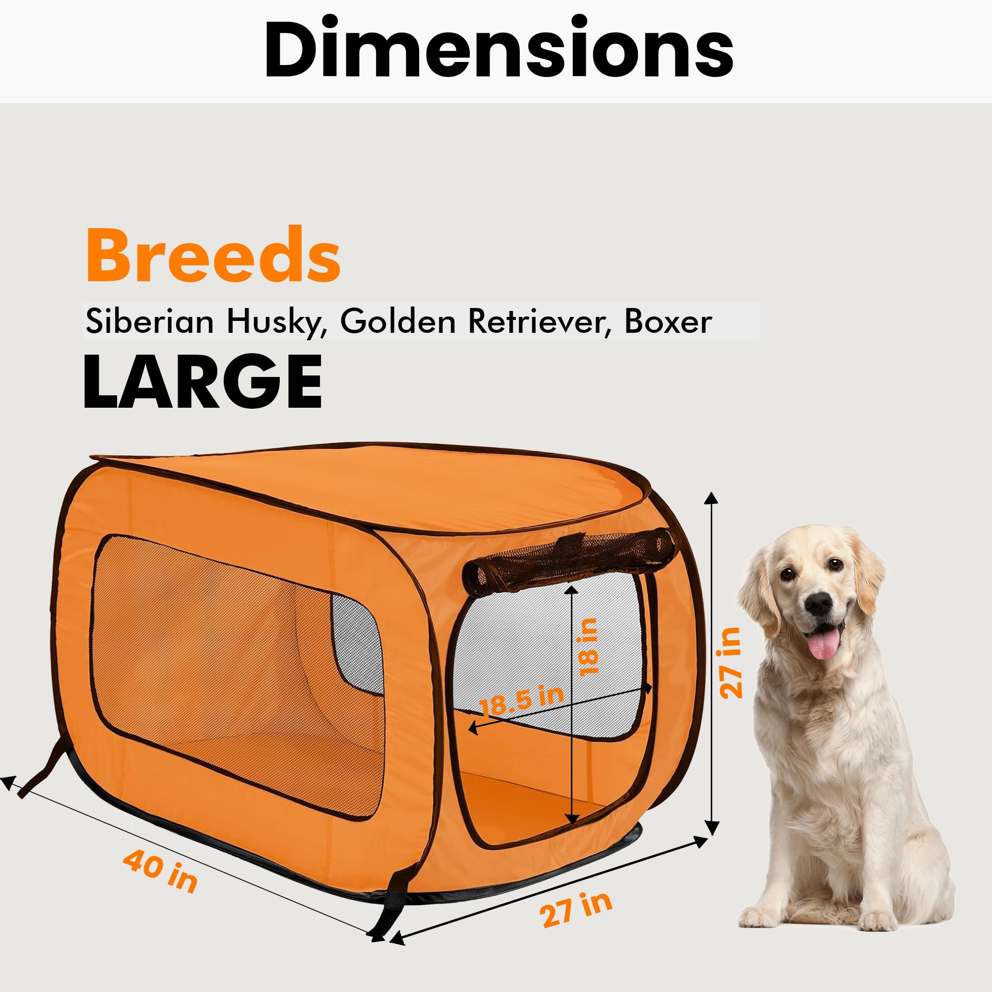 Beatrice Home Fashions Portable, Collapsible, Pop Up Kennel Travel Cat And Dog Crate, 40' L X 27' W X 27' H, Orange