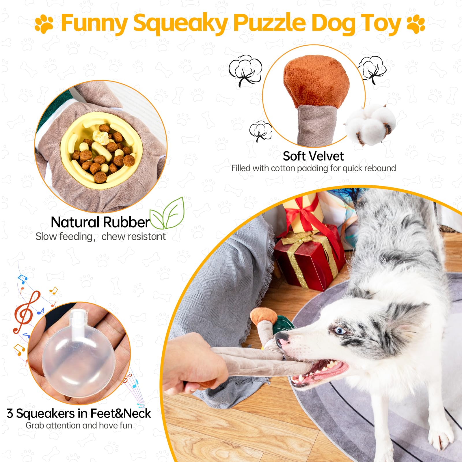 Stankeloko Squeaky Dog Toys, Interactive Plush Duck Chew Toy For Pets - Safe & Durable,Slow Feeder Dog Bowl,Ideal For Puppies &