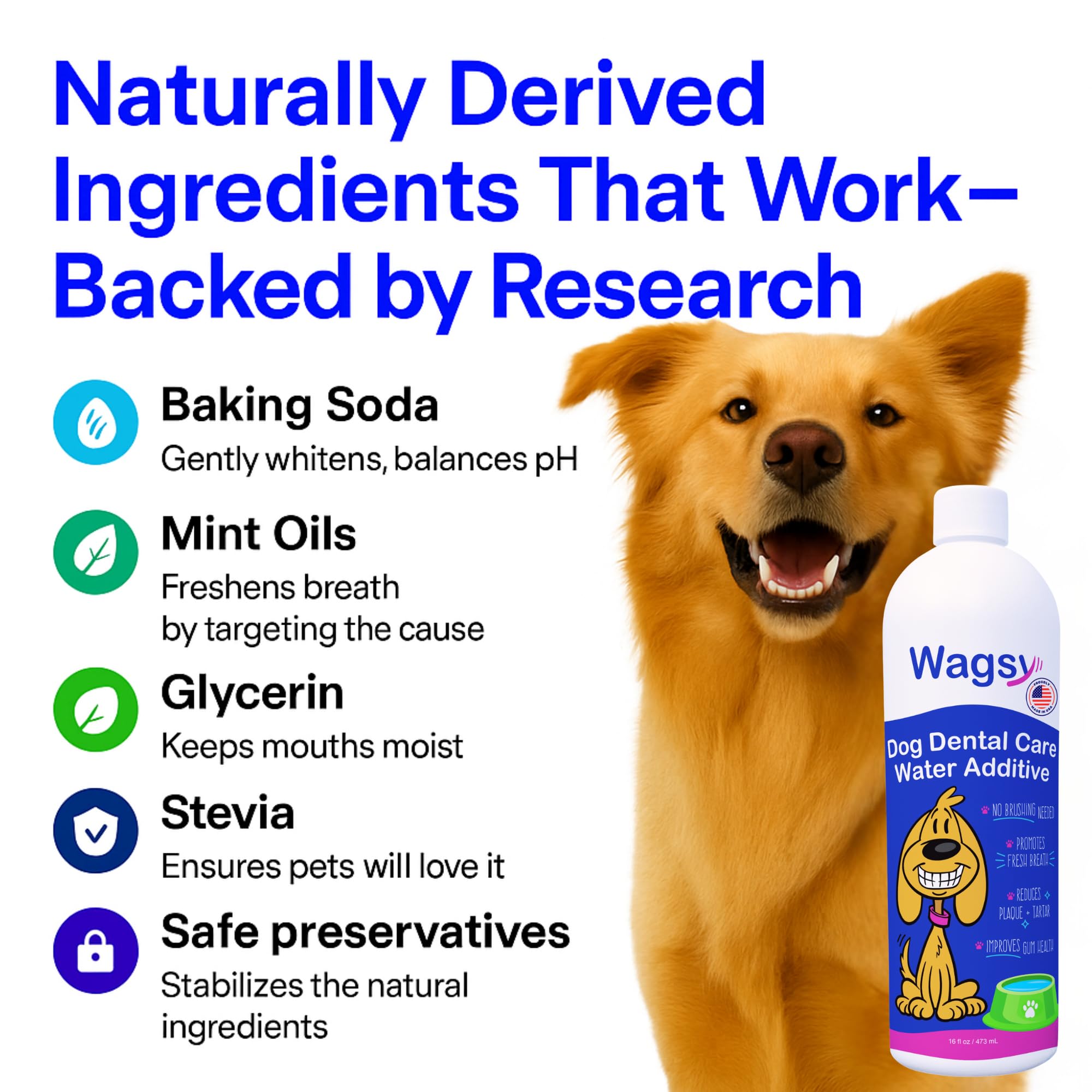 WAGSY Dog Breath Freshener & Dental Care Water Additive - Naturally Derived, Clear, Model: wwa16, Bad Breath & Plaque Control