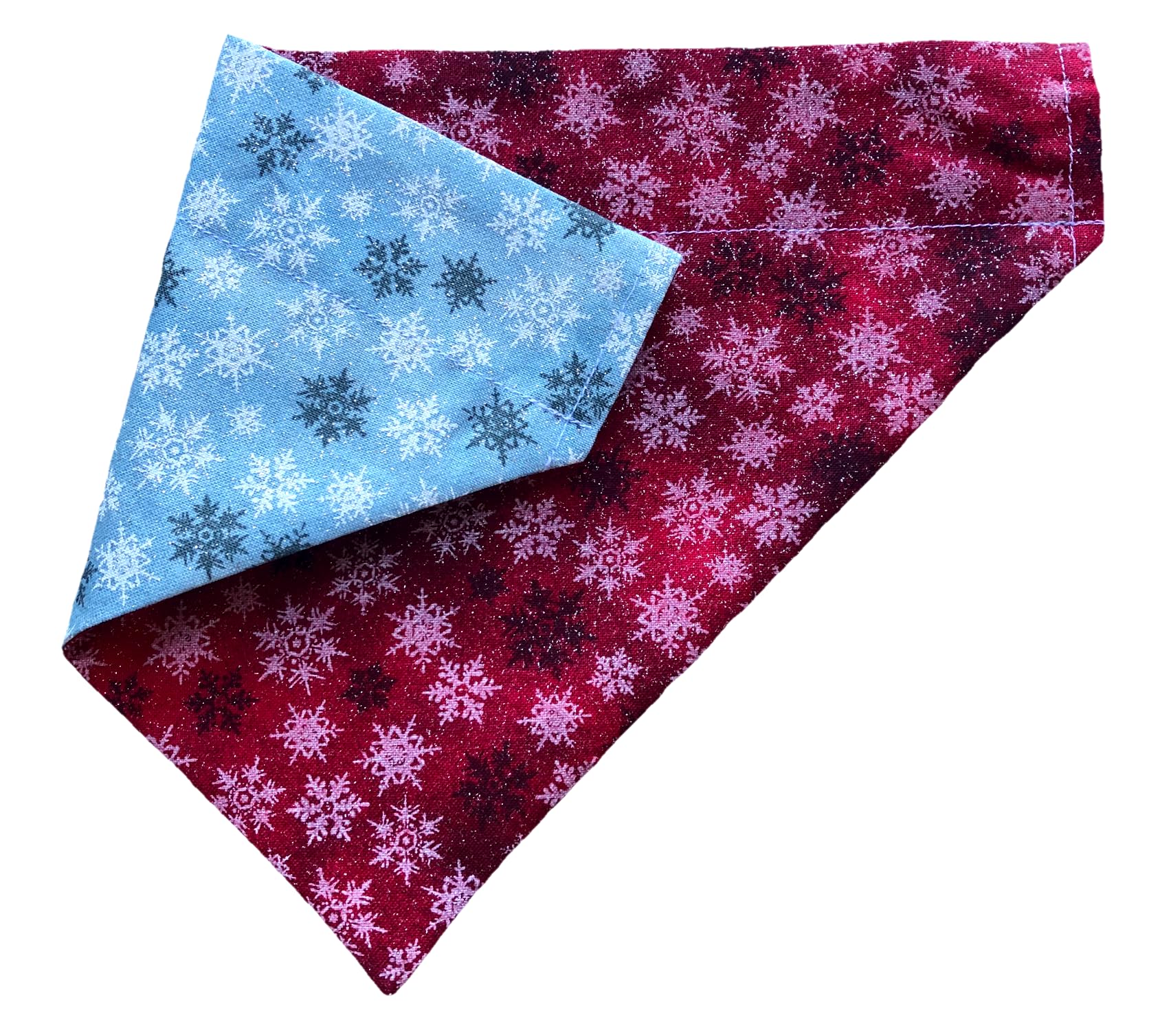 Christmas Bandana | Reversible Dog Bandana | Snowflakes | Glitter | Red | Blue | Slip Over The Collar Bandana | For Small Medium
