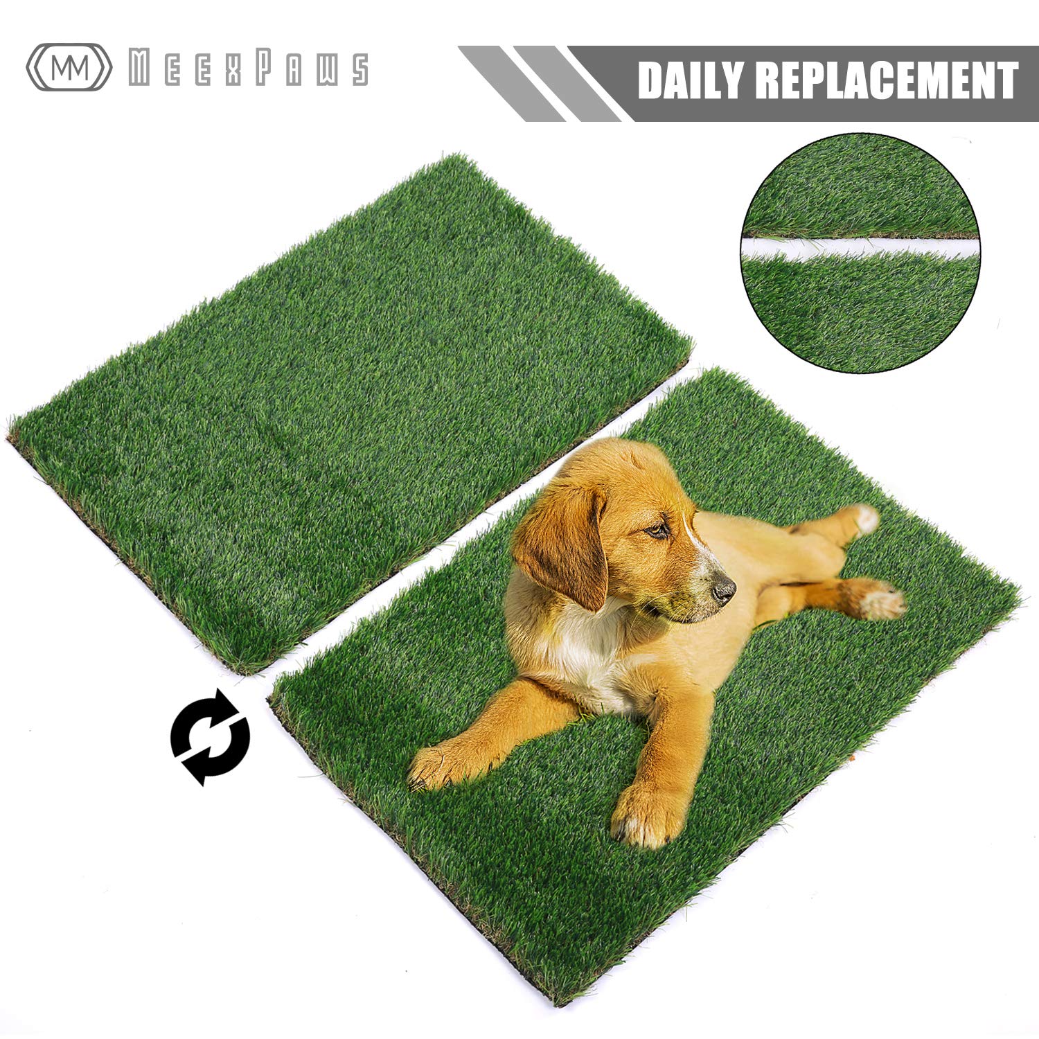 Meexpaws Dog Grass Pee Pads For Dogs With Tray, Large Size 34 By 23 In, 2 Dog Artificial Grass Pads, Indoor Dog Litter Box