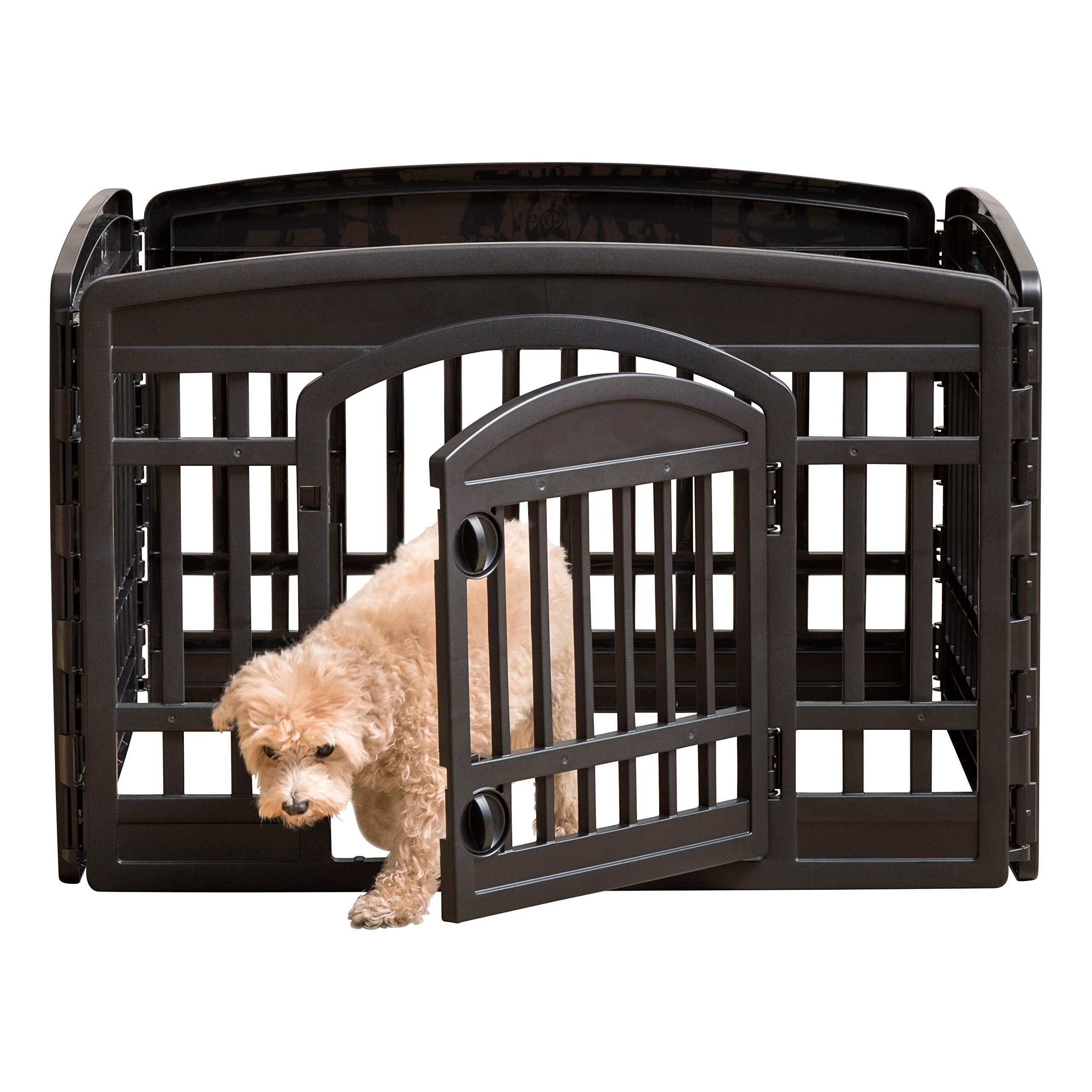 Iris Usa 24' 4-Panel Pet Playpen With Door, Dog Playpen For Puppy Small Dogs Keep Pets Secure Easy Assemble Easy Storing Customizable Non-Skid Rubber Feet, Black