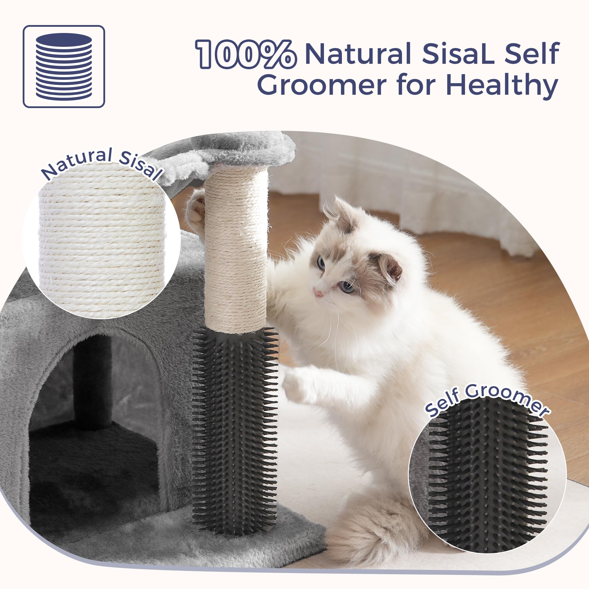 Pawfessor 5 In 1 Cat Tree 32 Inches Cat Tower With Self Groomer,15.7   Large Hammock, Fully Scratching Post, Removable Top Perch