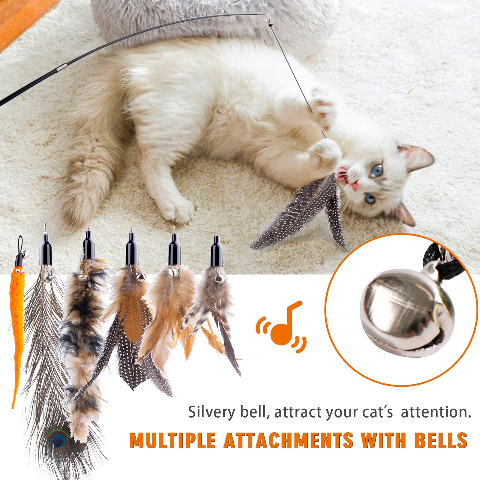 Apsuae Retractable Cat Wand Toy For Indoor Cats Interactive Cat Feather Toys With Bell 8 Packs Kitten Toys With Fishing Pole Rep