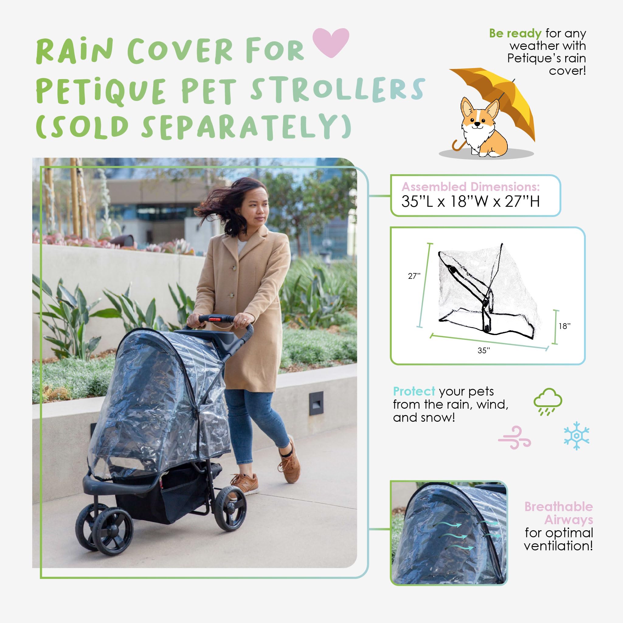 Petique Rain Cover Pet Strollers Only