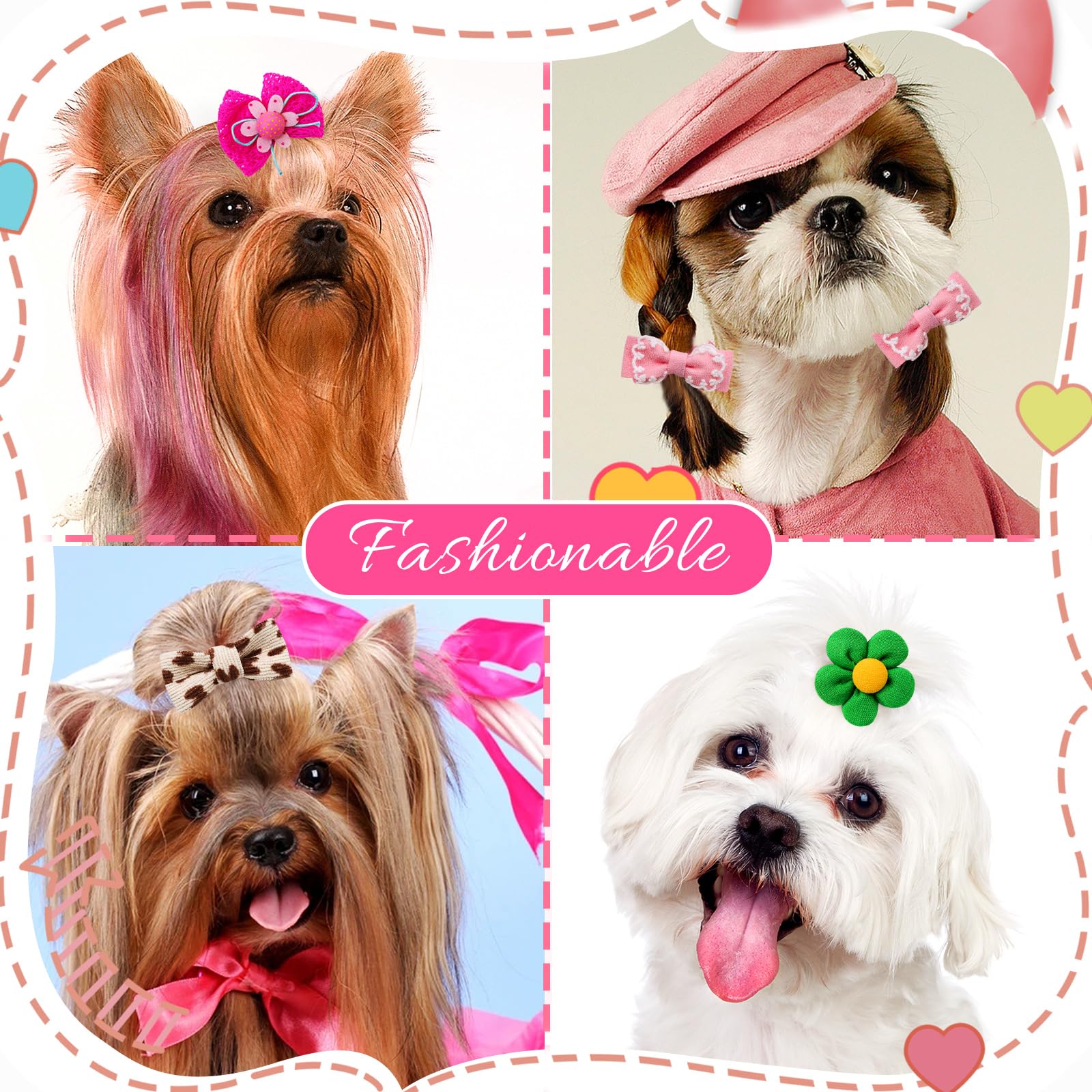 Mruq Small Dog Hair Bows With Rubber Bands, Mix Handmade Cute Puppy Gooming Flower Ball Bows For Holiday Daily Accessories (A339